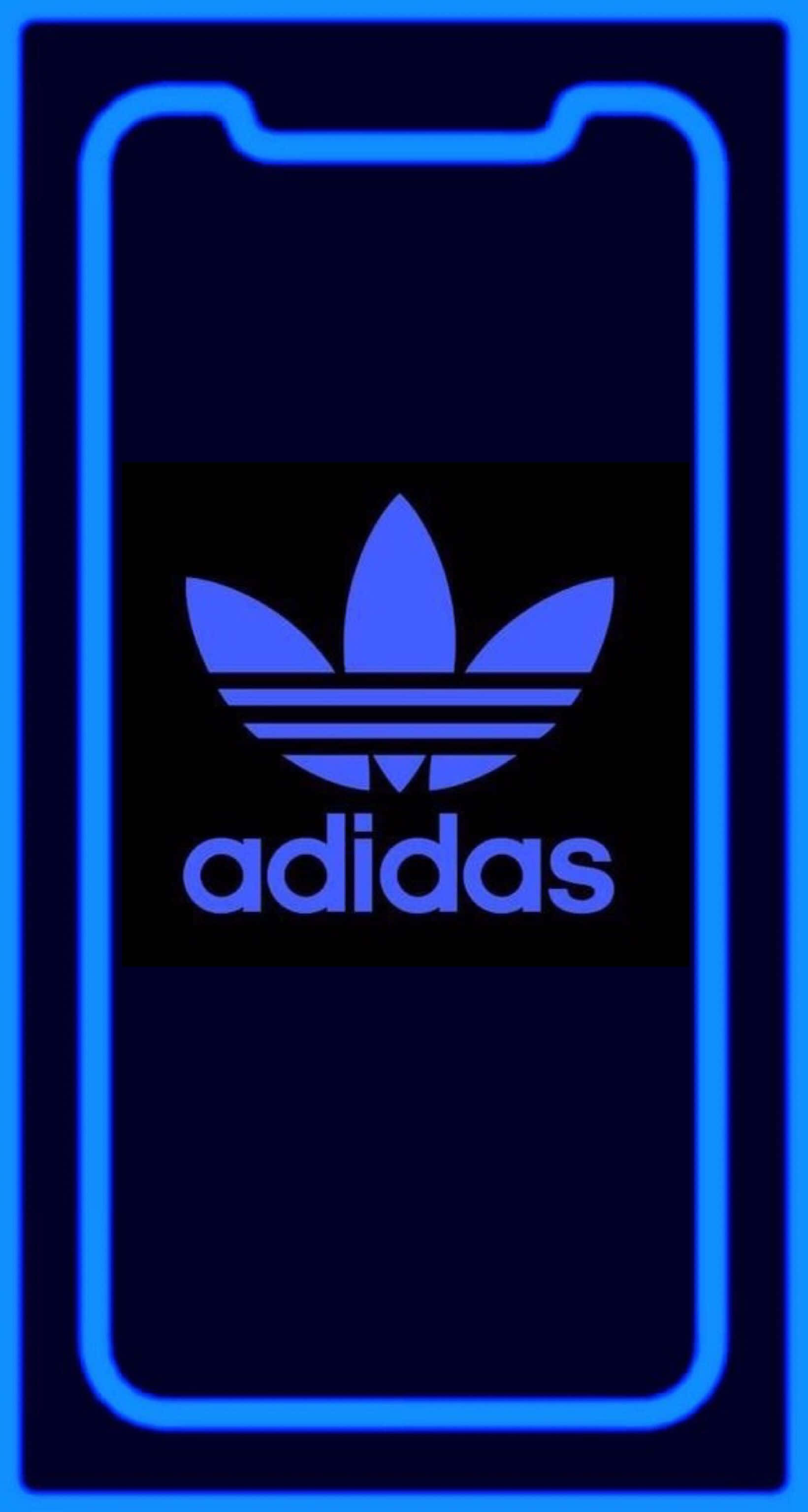 adidas logo, blue neon outline, smartphone, 2K Phone Wallpaper