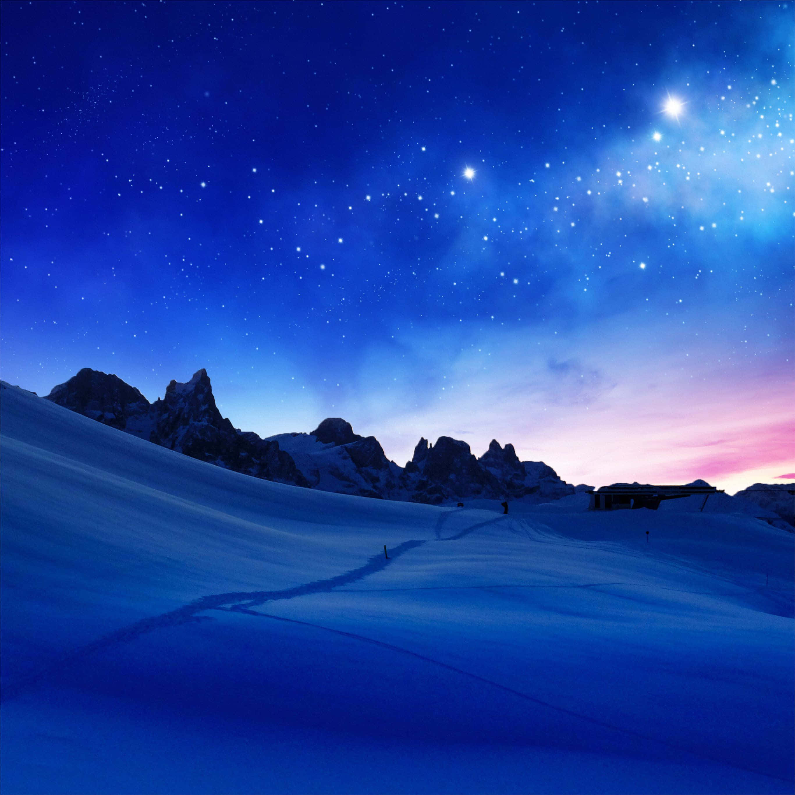Blue iPad, vibrant starry night sky, pink and blue gradients, 2K Desktop Wallpaper