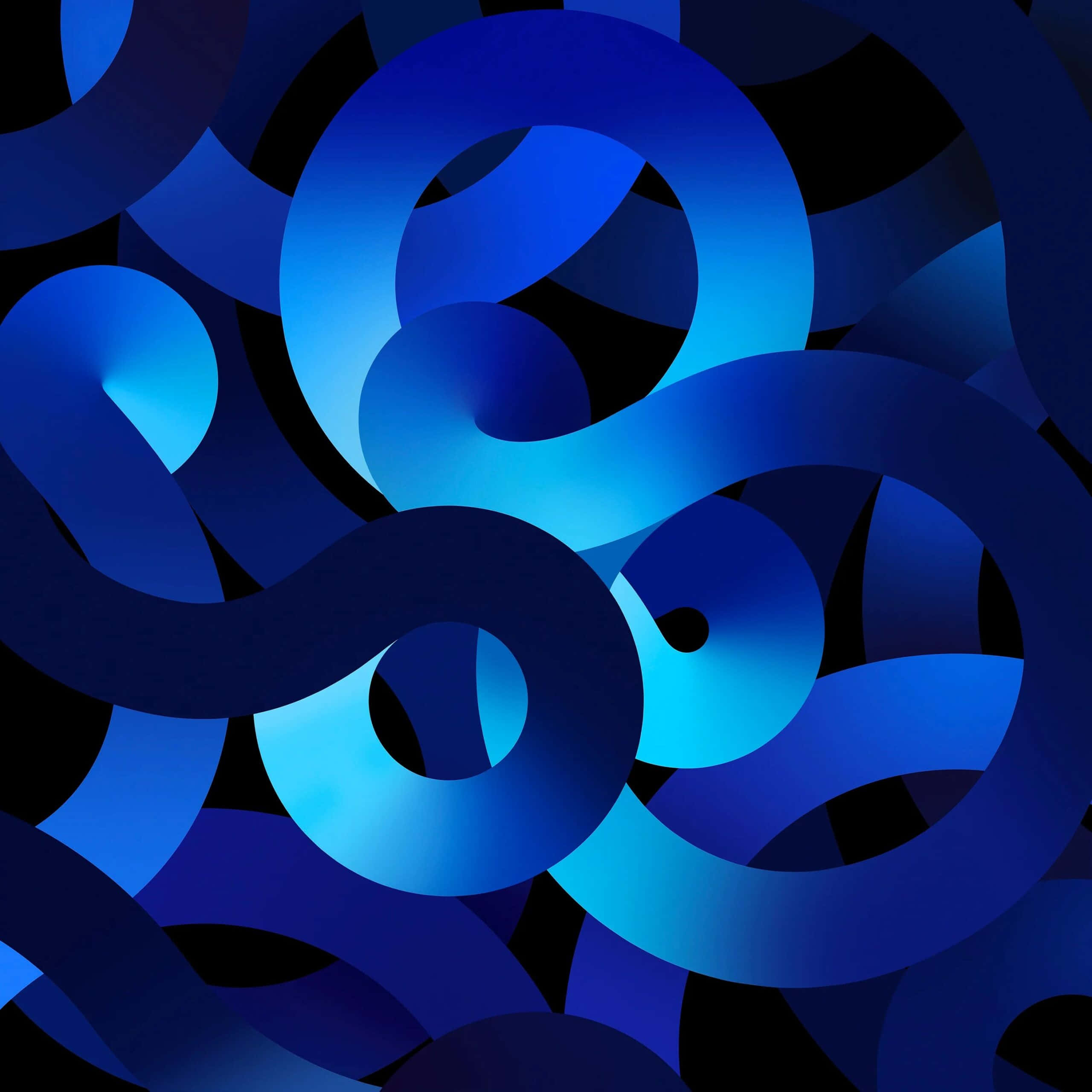Blue iPad, blue abstract rings, dark background, 2K Desktop Wallpaper