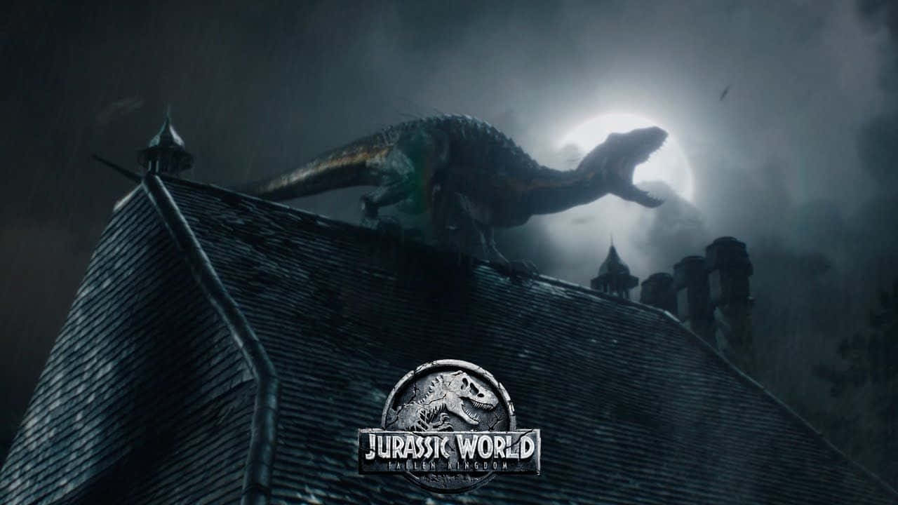 Blue Jurassic World, full moon, stormy night, HD Desktop Wallpaper