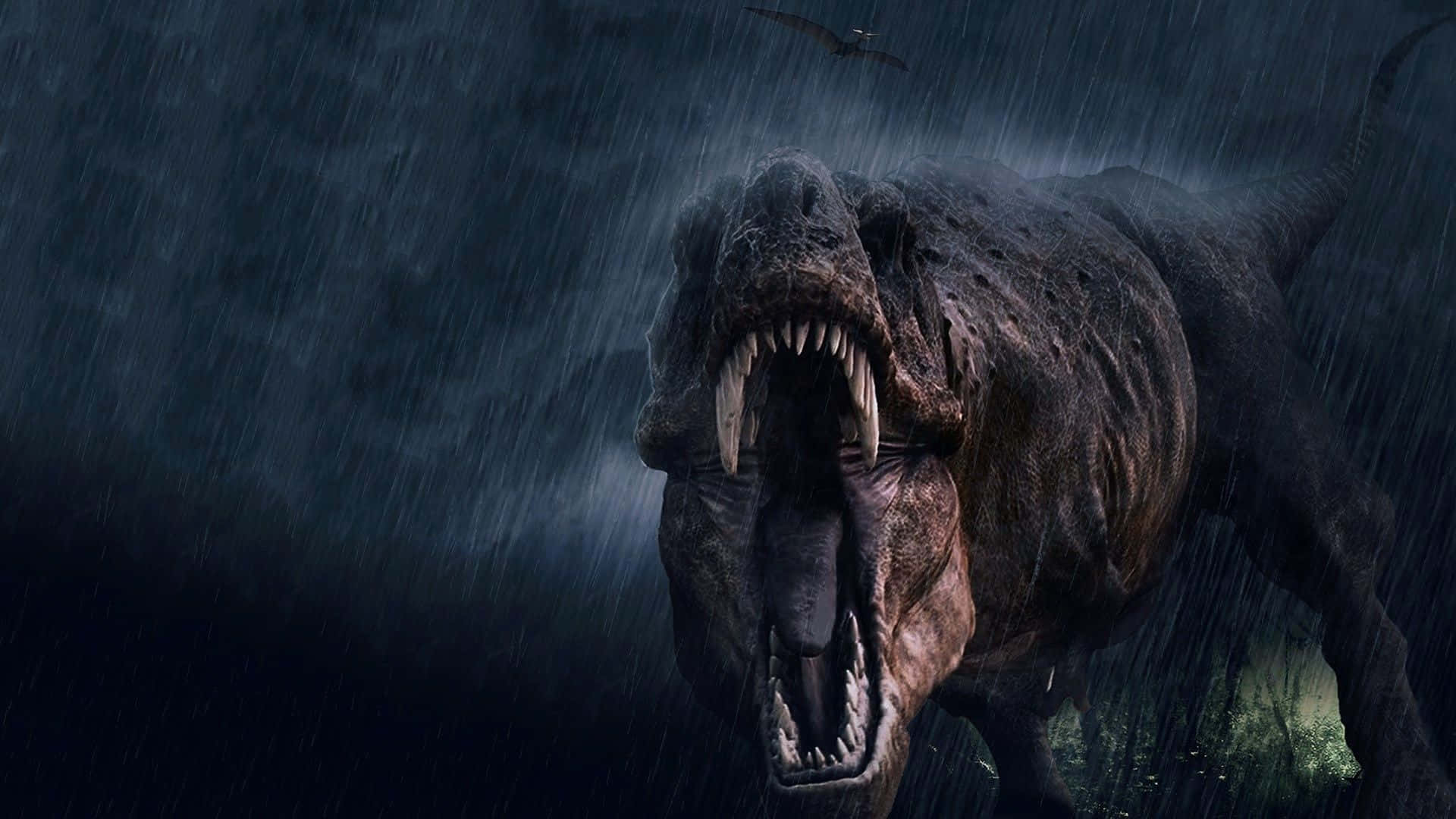 Blue Jurassic World, tyrannosaurus rex, stormy jungle, Full HD Desktop Wallpaper