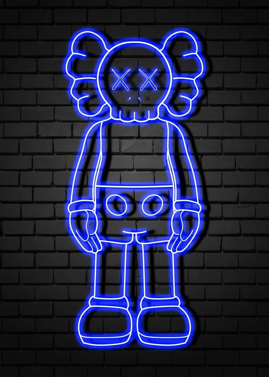 Blue Neon Kaws Figure Wall Art, KAWS character, X eyes, SD Phone Wallpaper
