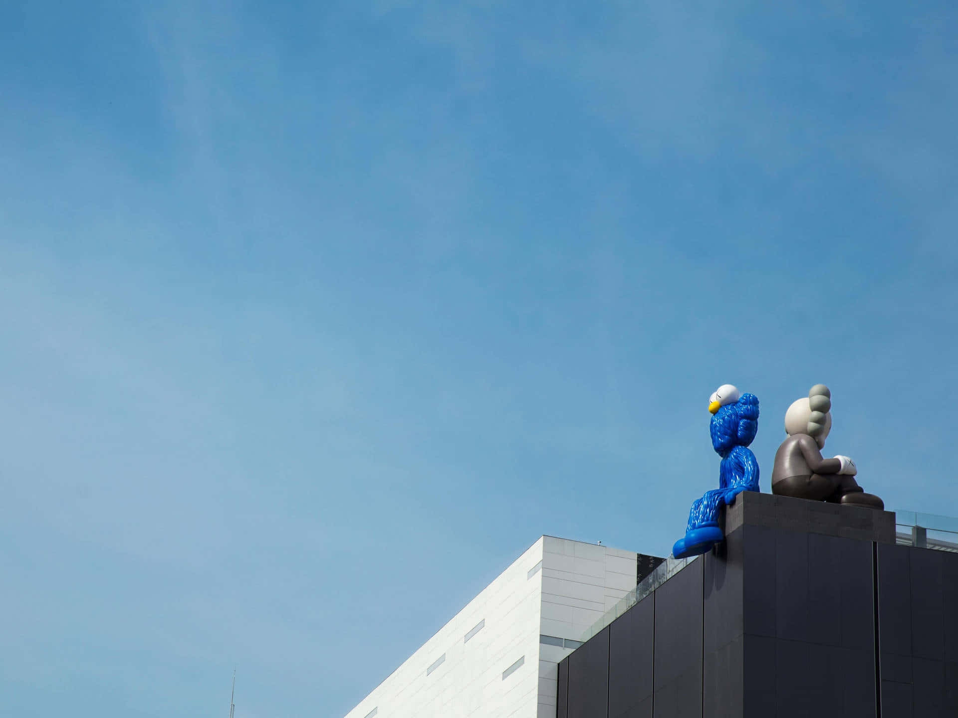 Blue Kaws, Grey Kaws, stylized bear sculptures, Full HD Desktop Wallpaper