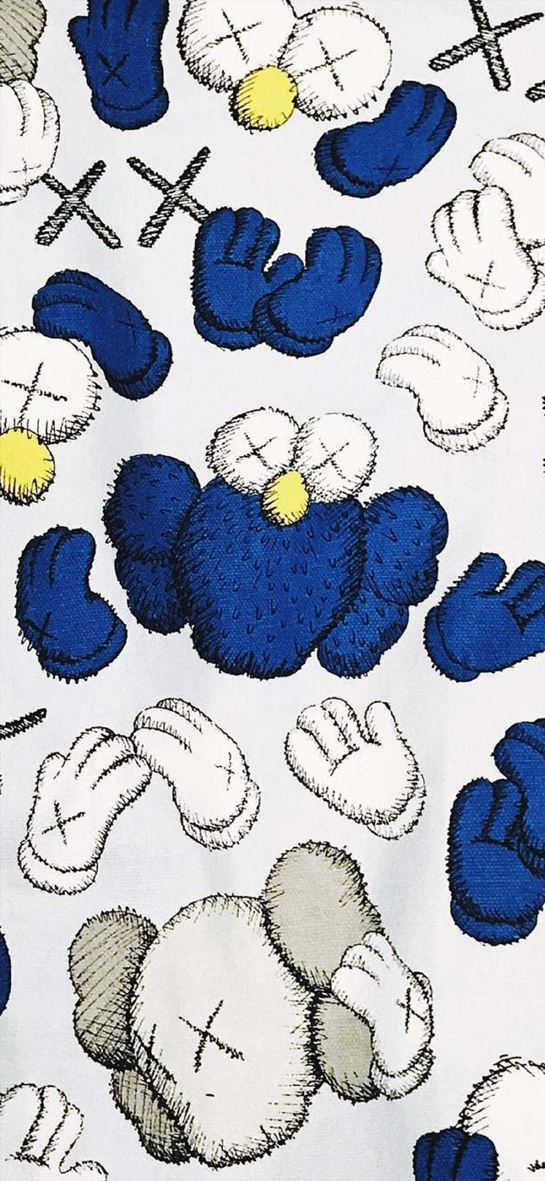Blue Kaws, KAWS characters, yellow noses, Full HD Phone Wallpaper