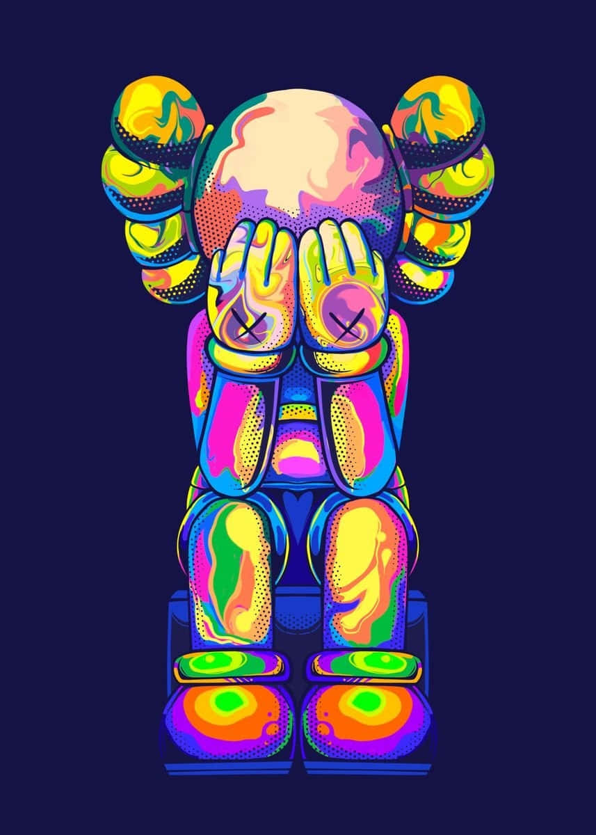 Kaws, pop art bear, rainbow swirls, SD Phone Wallpaper