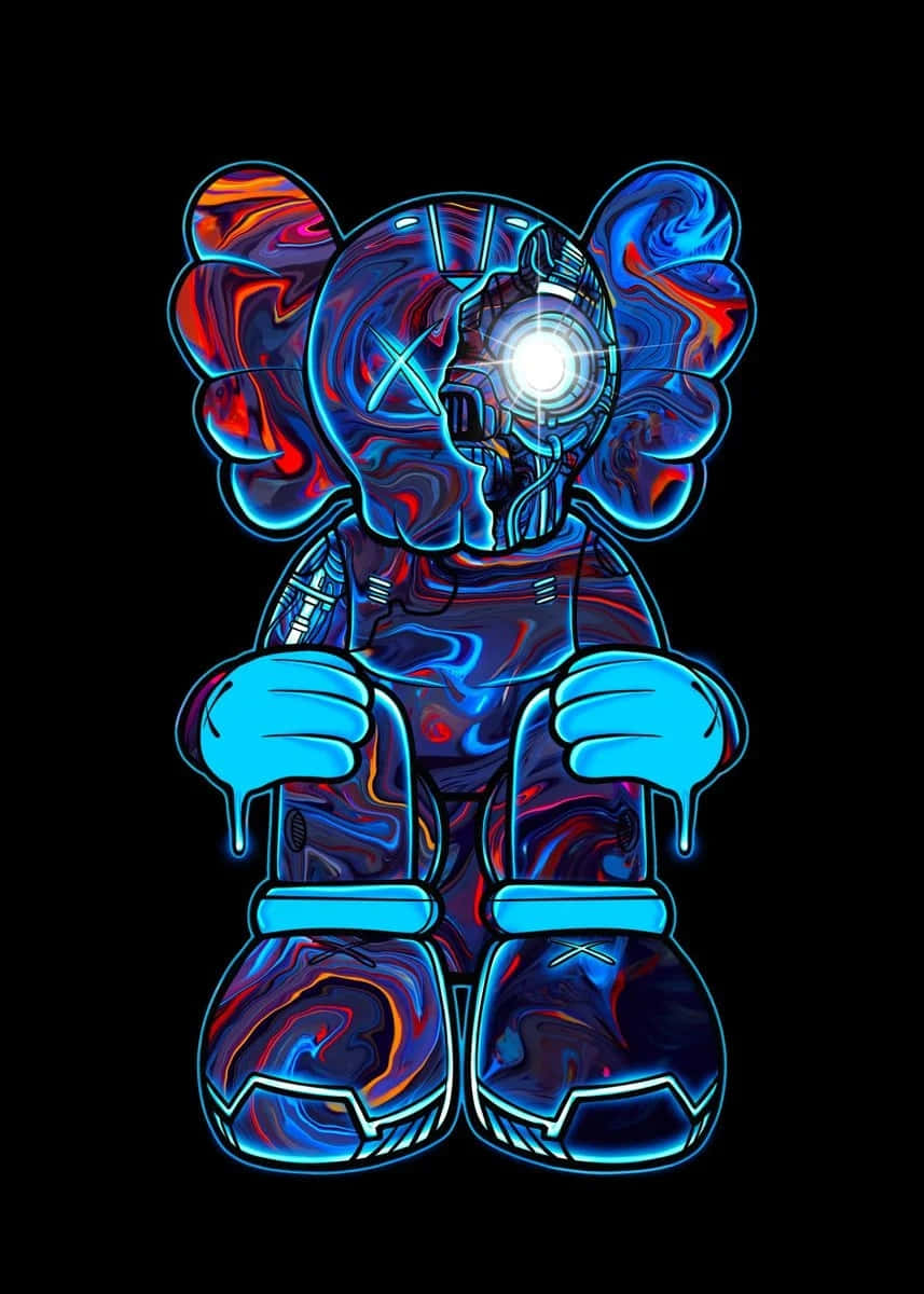 Blue Kaws, glowing blue, red KAWS character, SD Phone Wallpaper