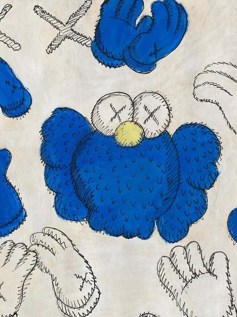 Blue Kaws, cartoon sketch, X'd eyes, SD Phone Wallpaper