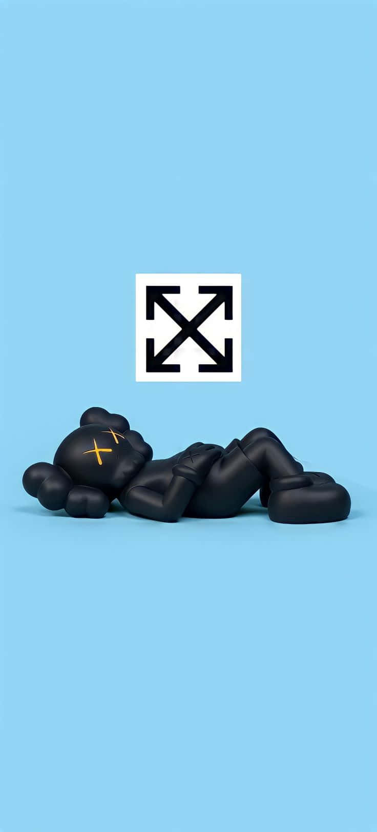 KAWS figure, yellow X eyes, solid light blue background, HD Phone Wallpaper
