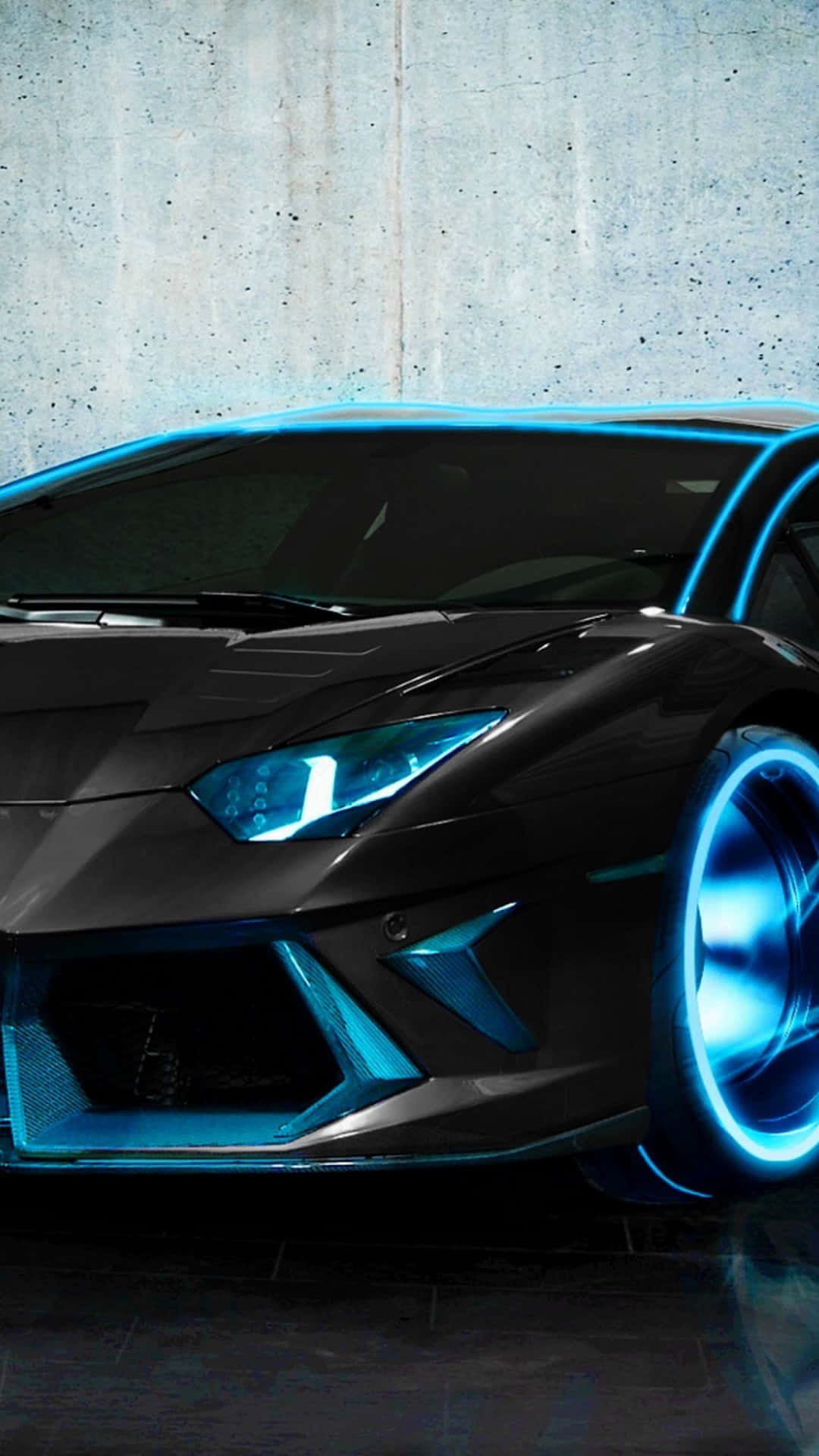 Blue Lamborghini, Neon Lights, glowing blue neon accents, Full HD Phone Wallpaper