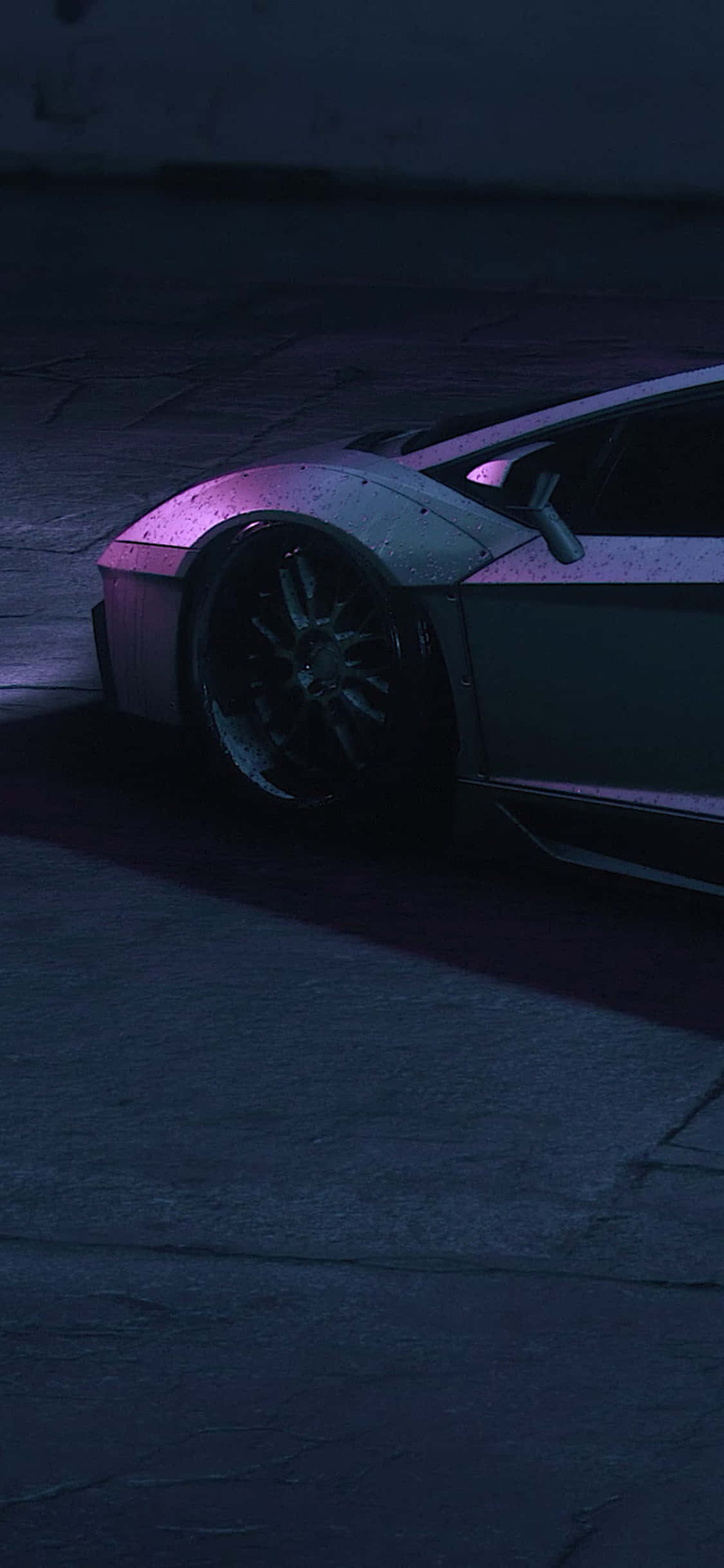 Blue Lamborghini iPhone, purple neon, dim night lighting, Full HD Phone Wallpaper