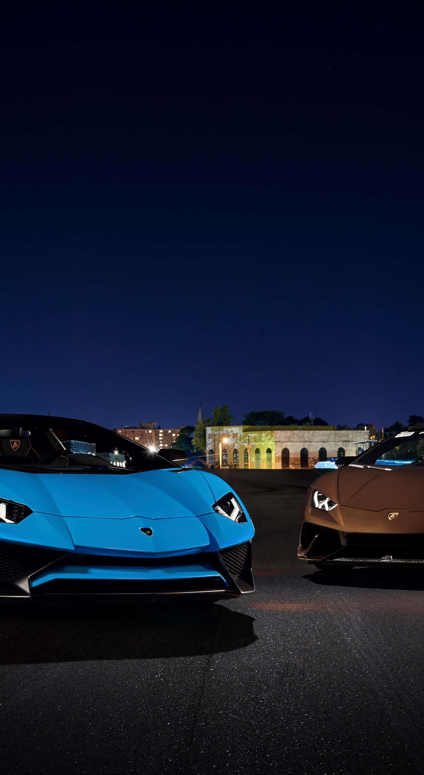Lamborghini, Blue Lamborghini, night lights, 2K Phone Wallpaper