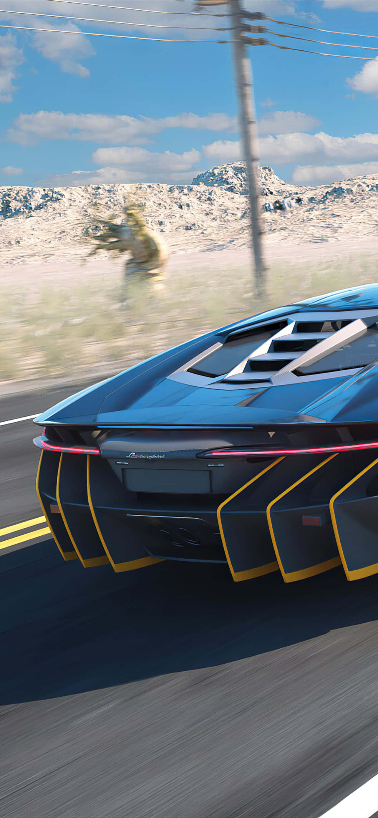 Blue Lamborghini, Lamborghini, desert road, 2K Phone Wallpaper
