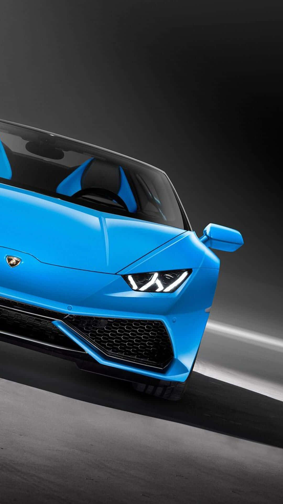 Blue Lamborghini, iPhone, glowing headlights, Full HD Phone Wallpaper