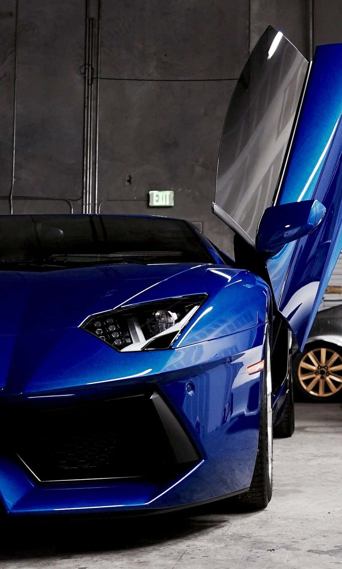 Blue Lamborghini, scissor doors, glossy blue, Full HD Phone Wallpaper