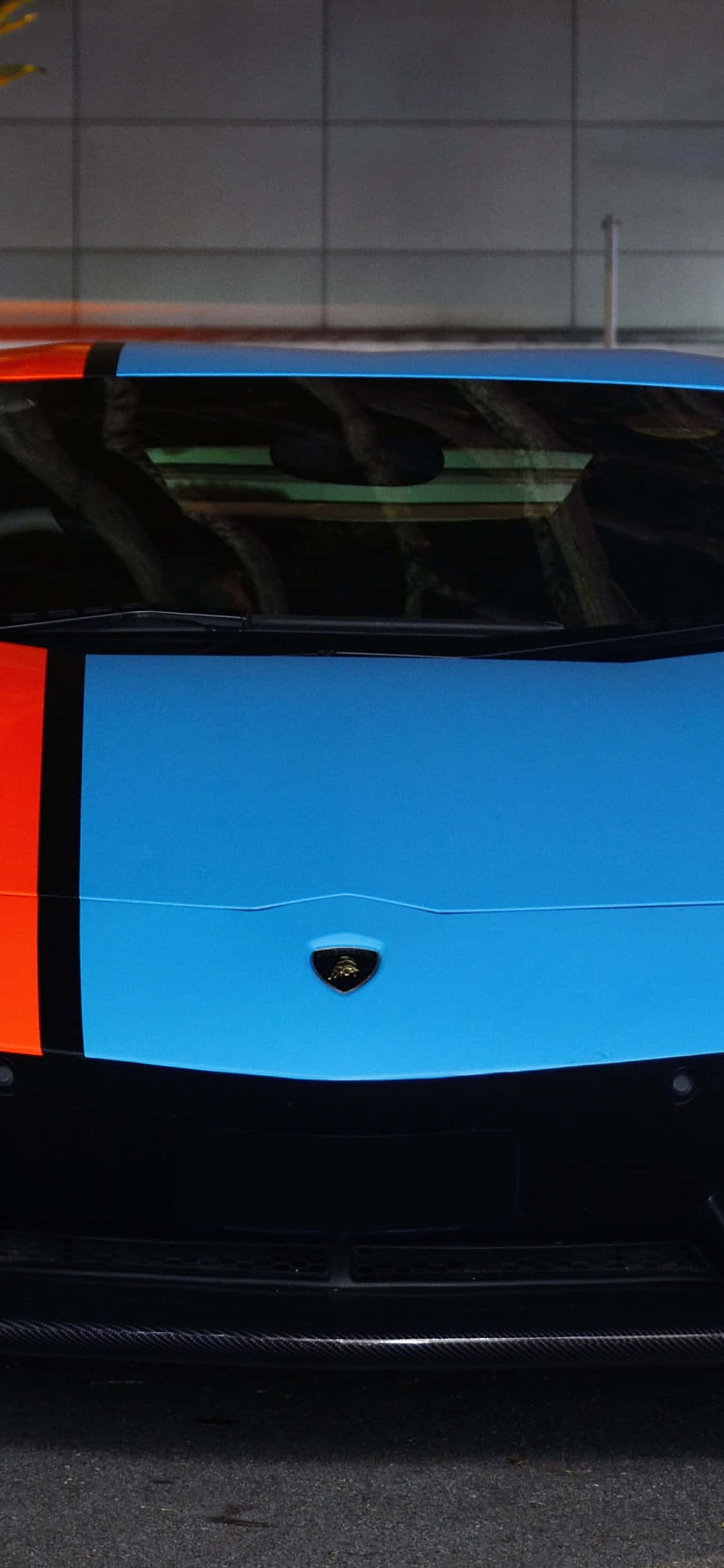Lamborghini, blue, orange stripes, Full HD Phone Wallpaper