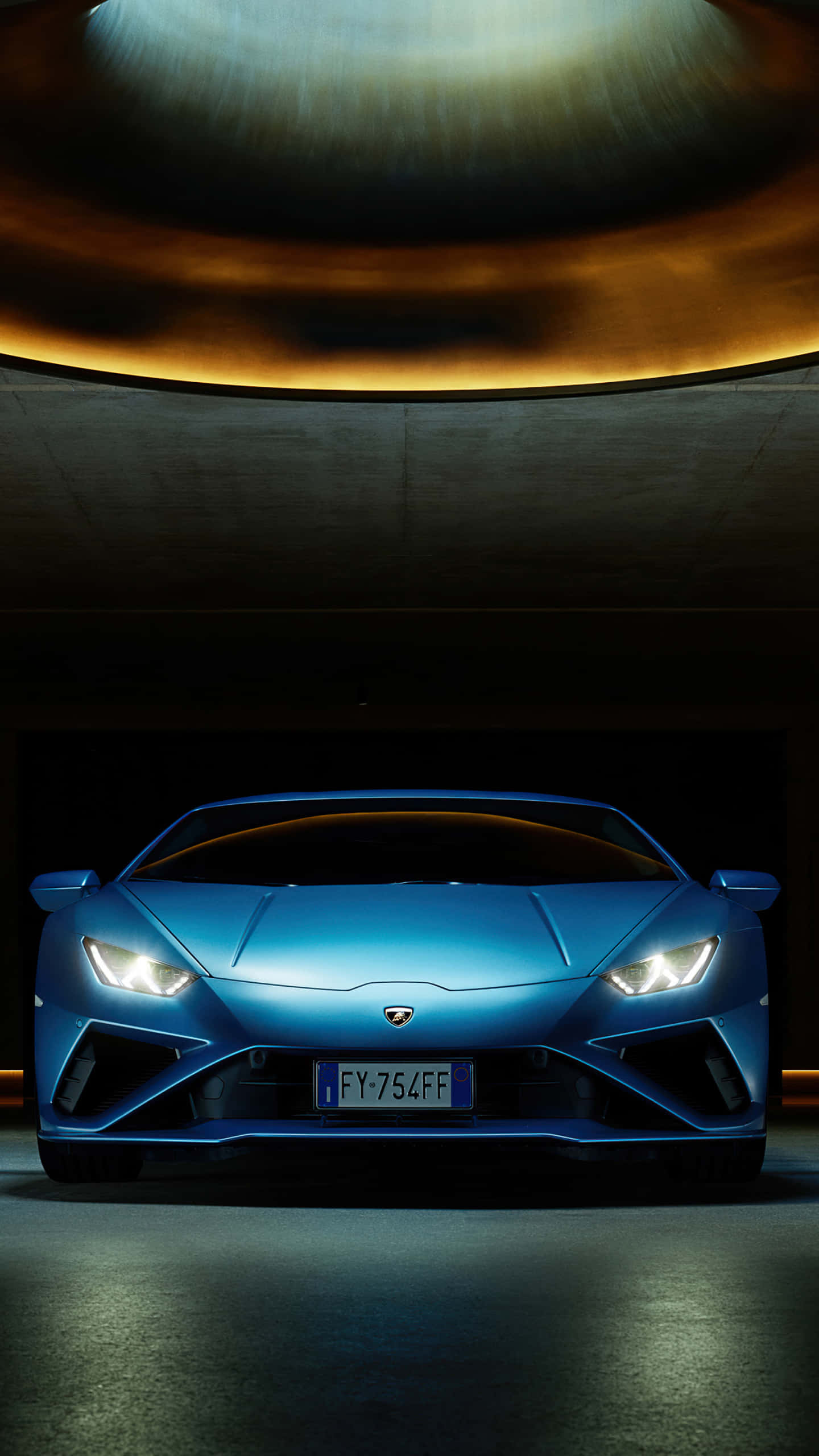 blue Lamborghini, sports car, warm circular lighting, 2K Phone Wallpaper