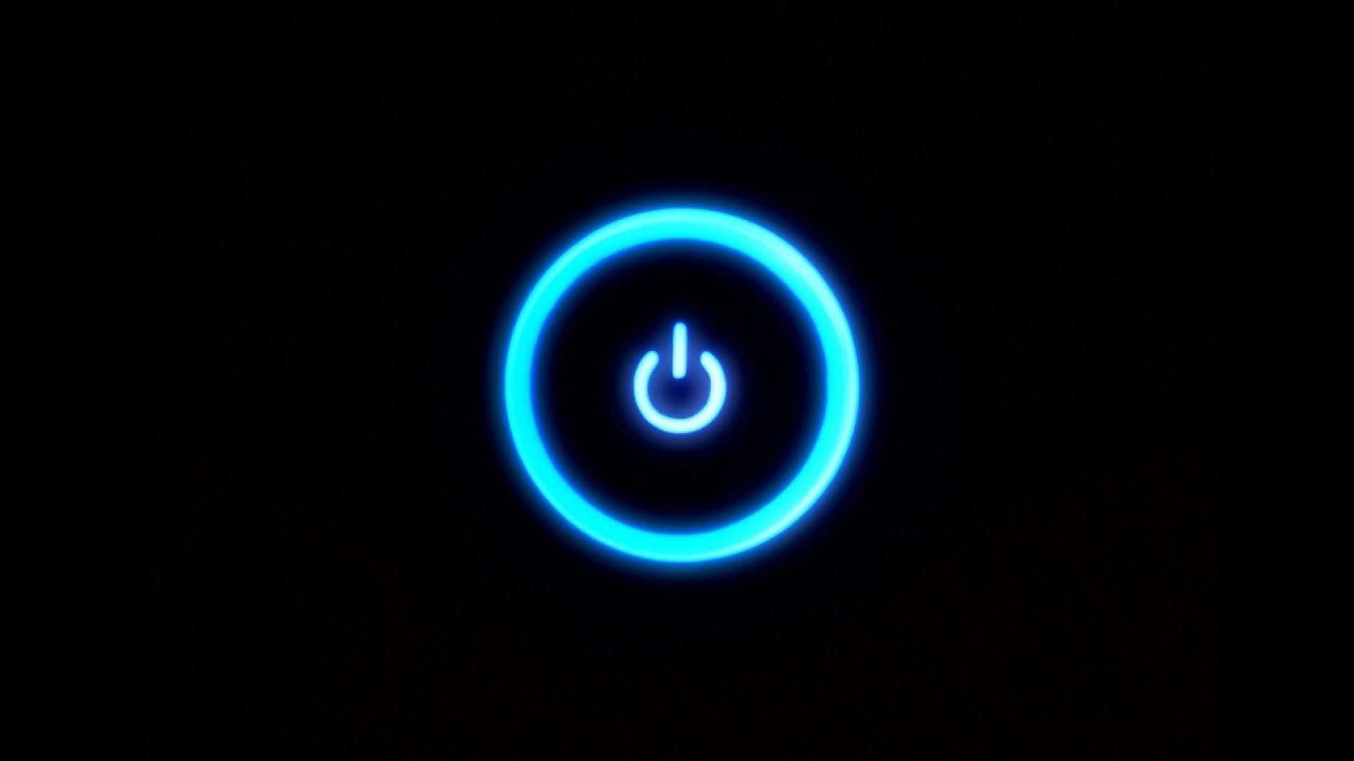 blue light, glowing blue power button icon, pitch-black background, Full HD Desktop Wallpaper