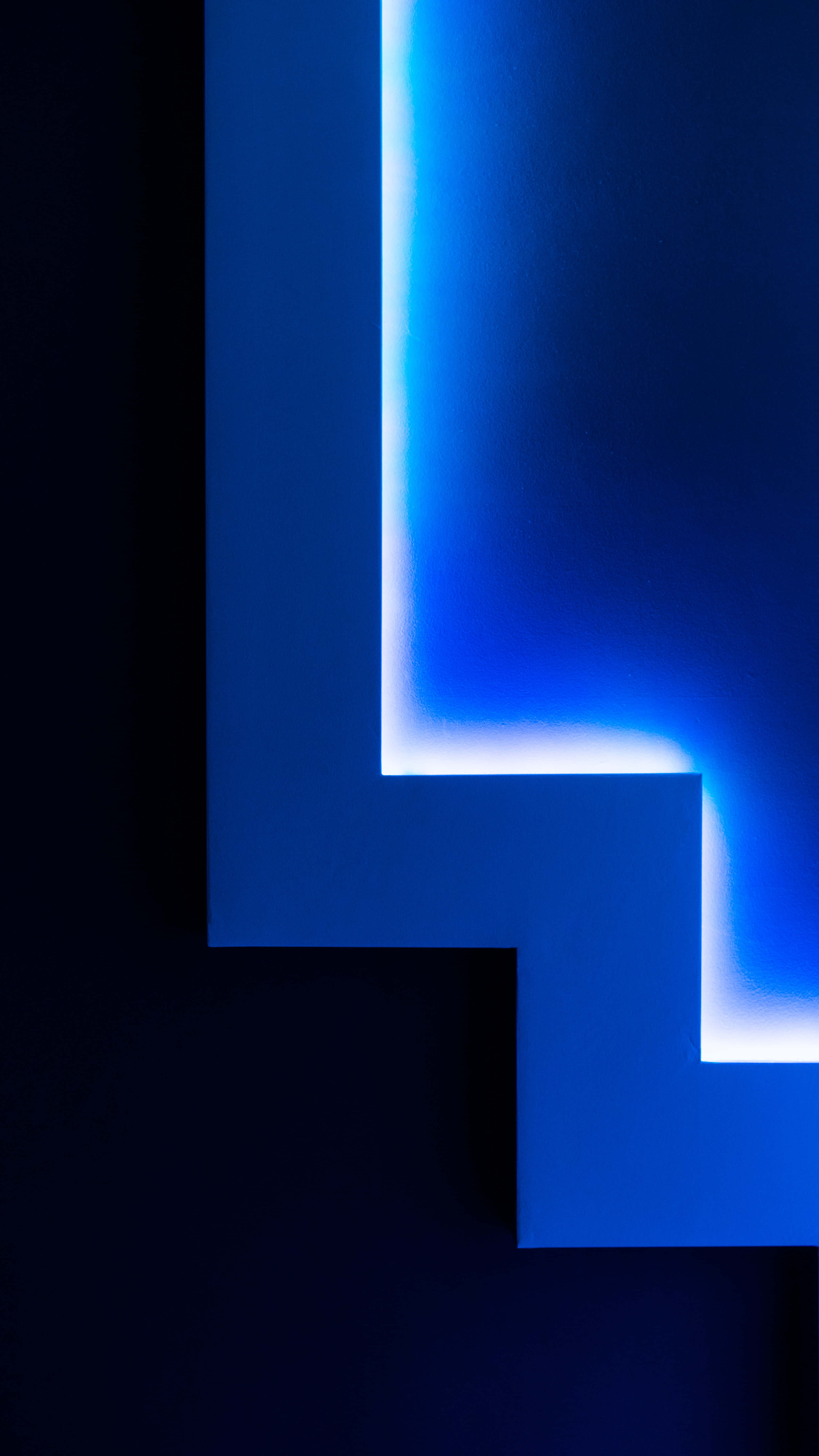 blue LED light, glowing blue, geometric light installation, 5K Phone Wallpaper