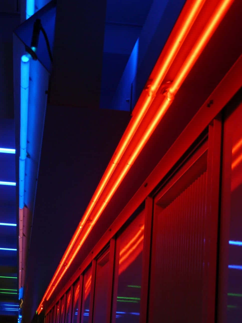Blue LED, neon tubes, modern building facade, HD Phone Wallpaper