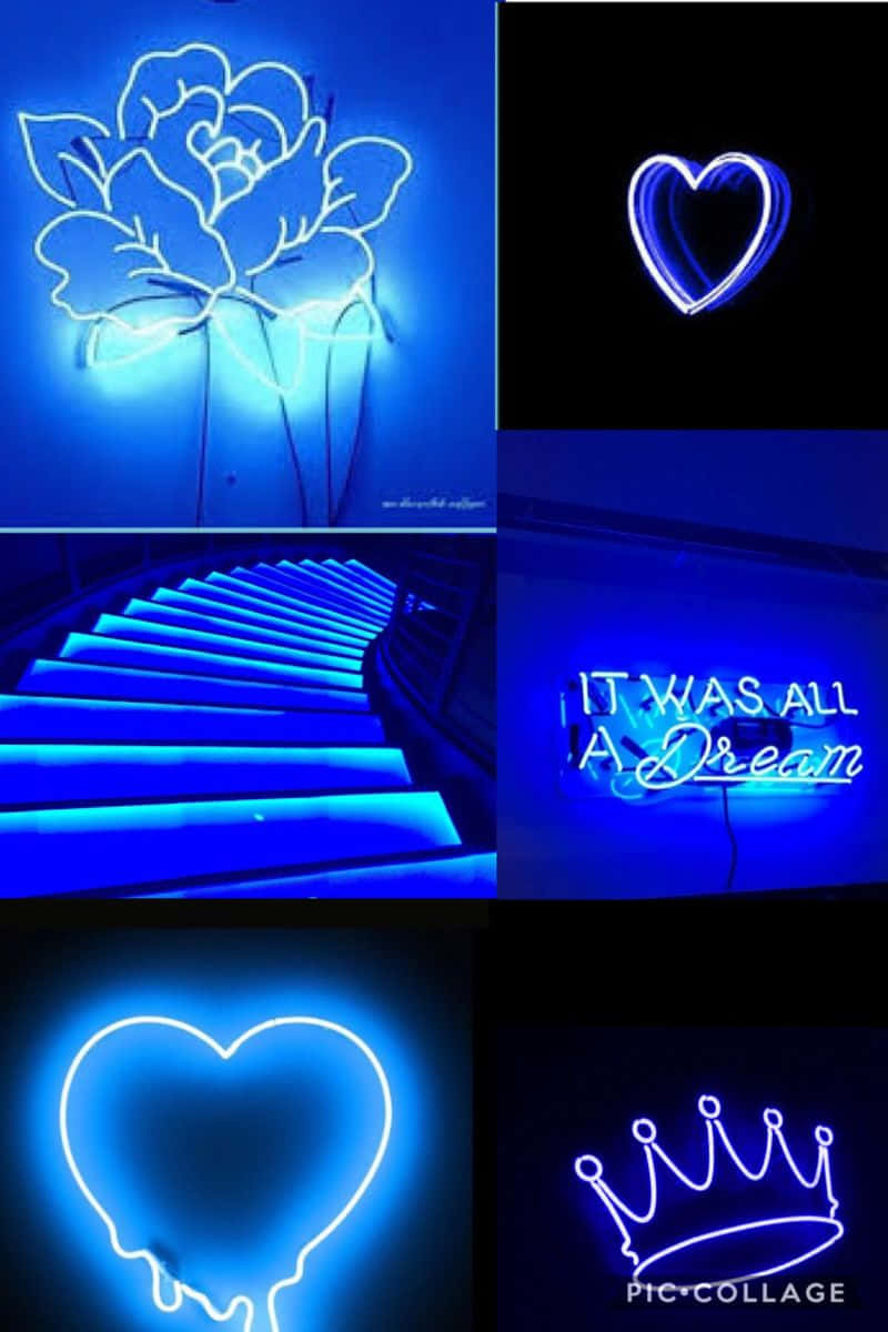 Neon Blue LED, rose heart, stairs crown, SD Phone Wallpaper