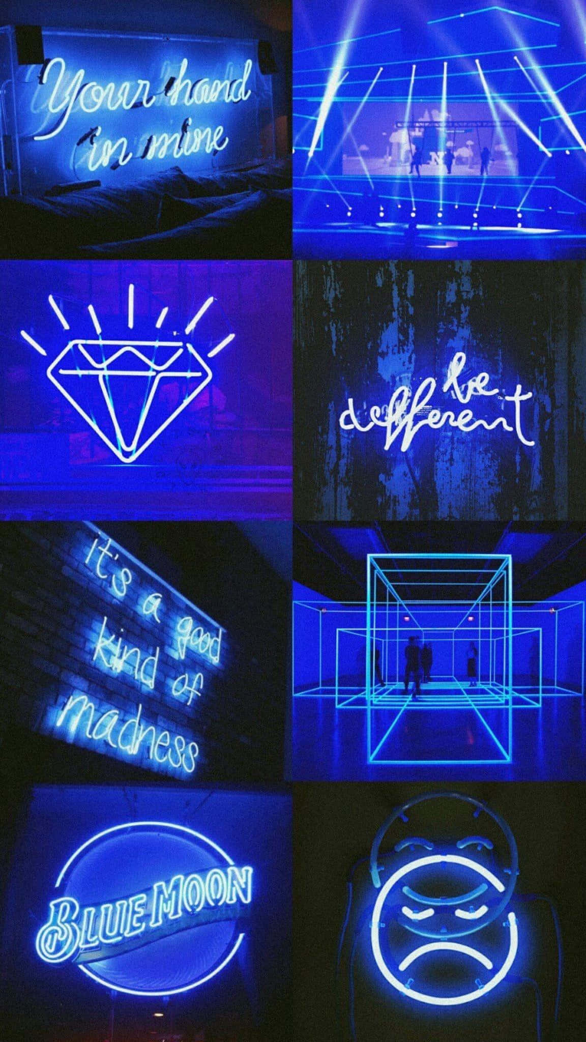 neon signs, deep blue, purple hues, Full HD Phone Wallpaper