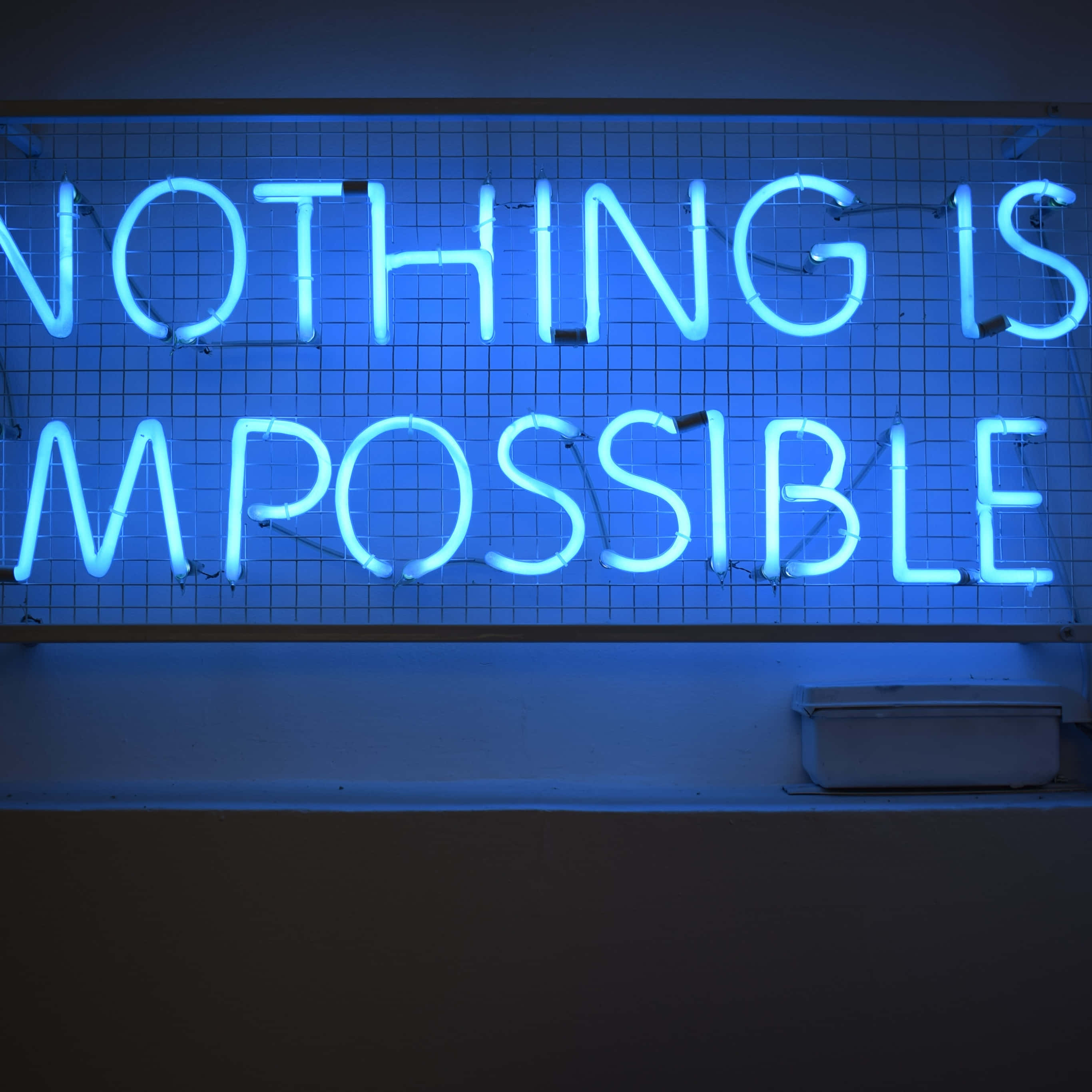Blue LED Lights, NOTHING IS IMPOSSIBLE, glowing blue neon sign, 2K Desktop Wallpaper