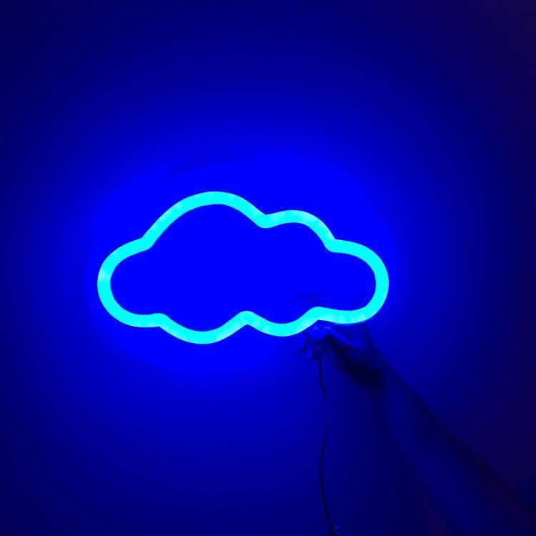Neon Blue Cloud LED, cyan neon cloud sign, deep blue wall, SD Desktop Wallpaper