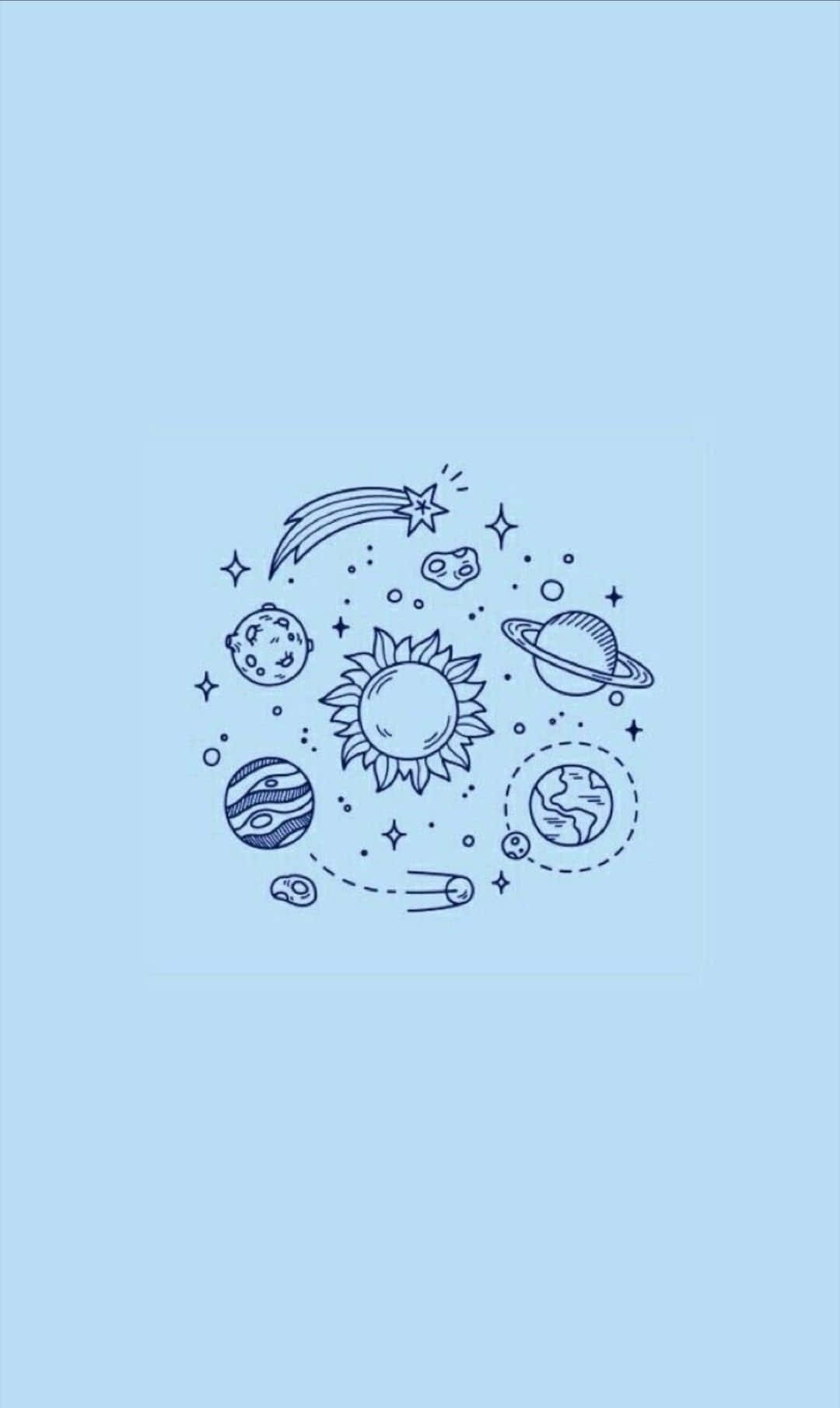 Cute Blue iPhone, minimalist line-art illustration, celestial bodies, HD Phone Wallpaper