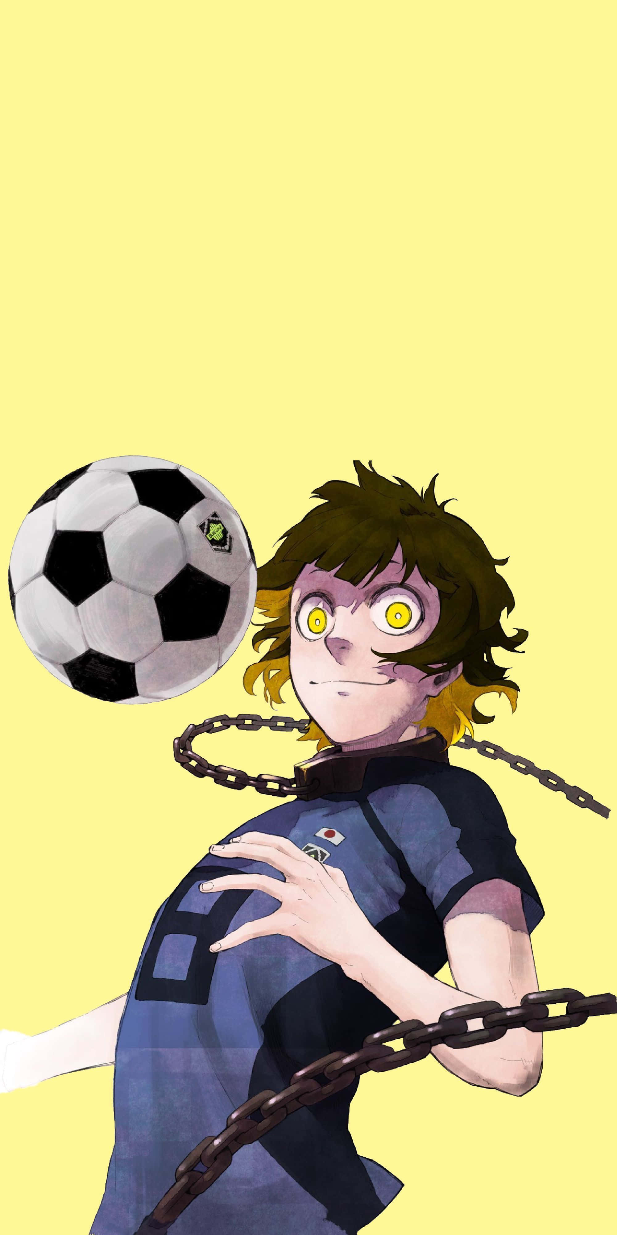 Blue Lock, anime soccer player, black and white soccer ball, 4K Phone Wallpaper