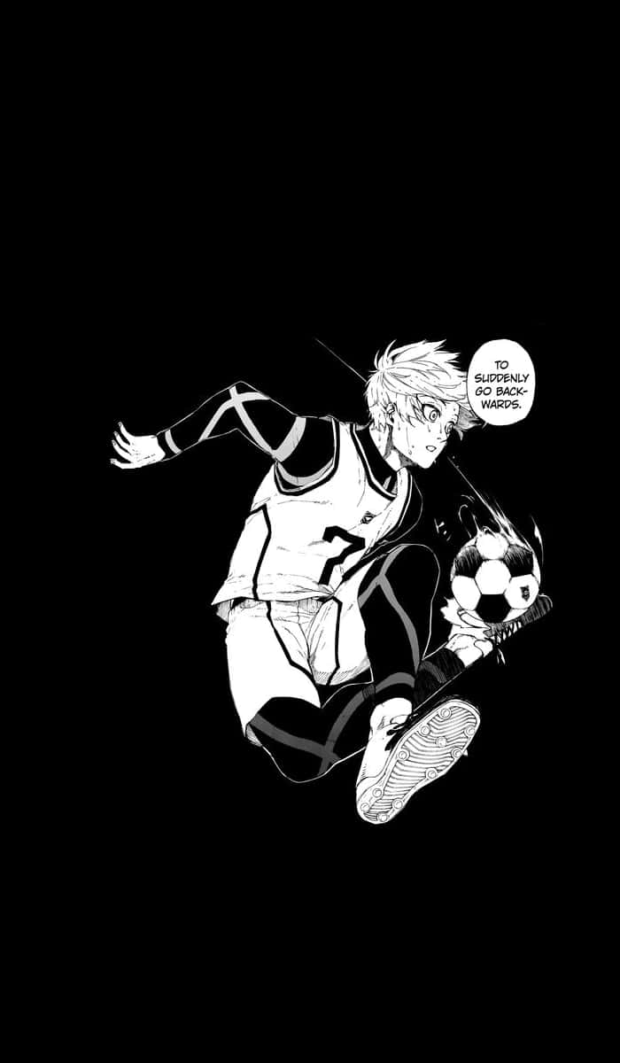 Blue Lock, manga-style soccer player, mid-air kick, SD Phone Wallpaper