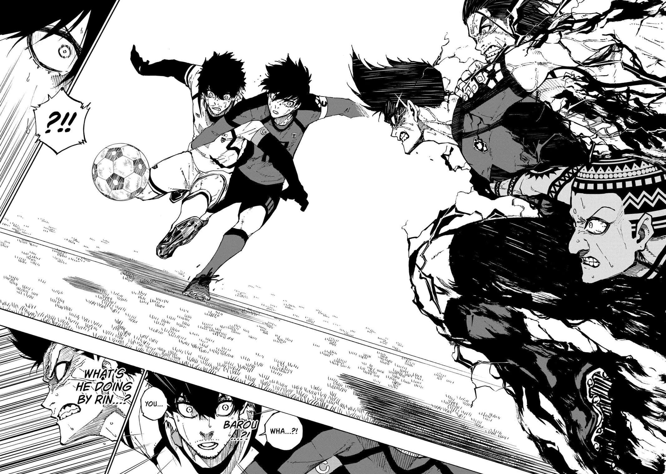 Blue Lock Manga, black and white manga panel, soccer player mid-kick, Full HD Desktop Wallpaper