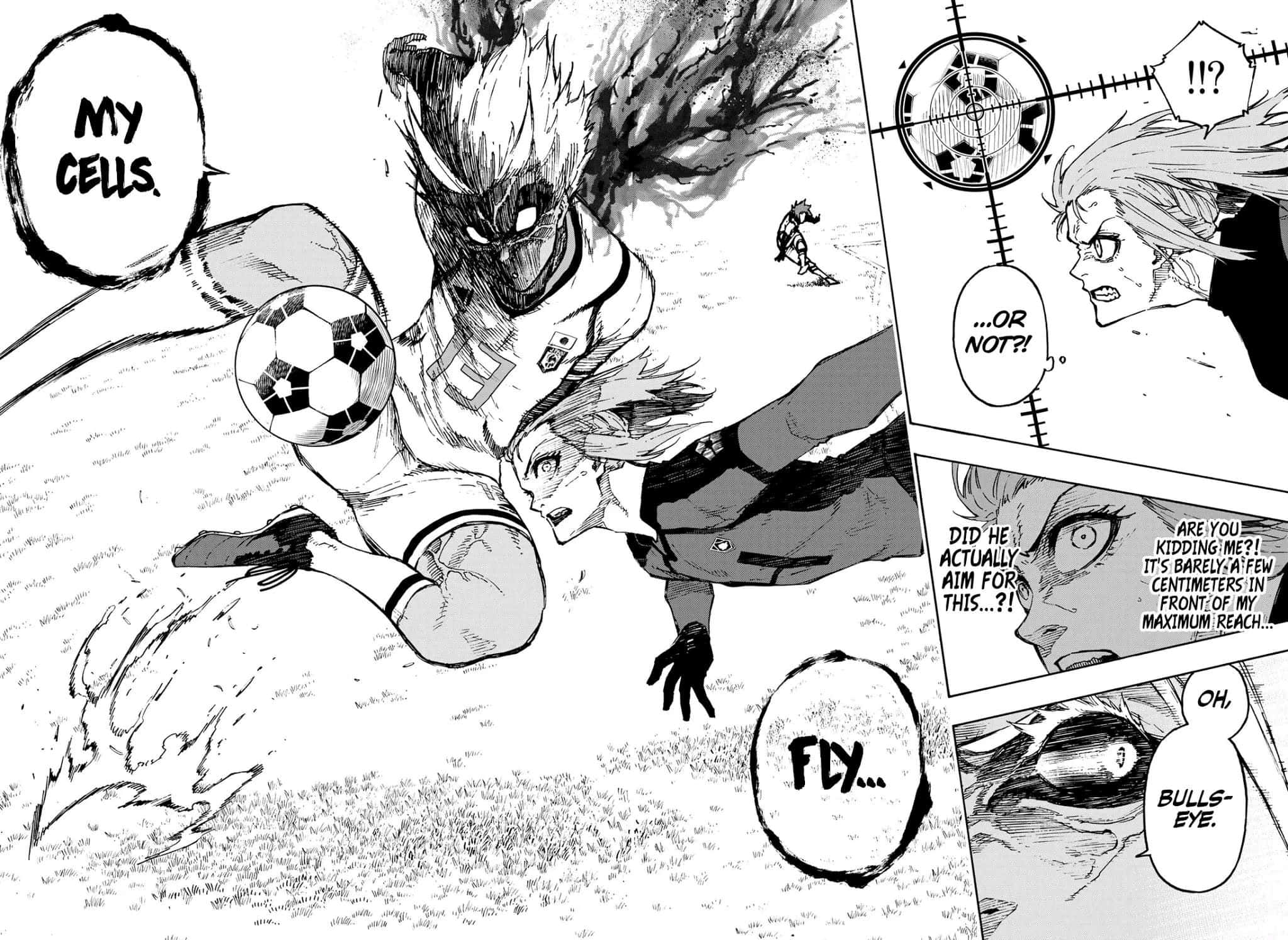 Blue Lock Manga, wolf-headed soccer player, kicking a ball, Full HD Desktop Wallpaper