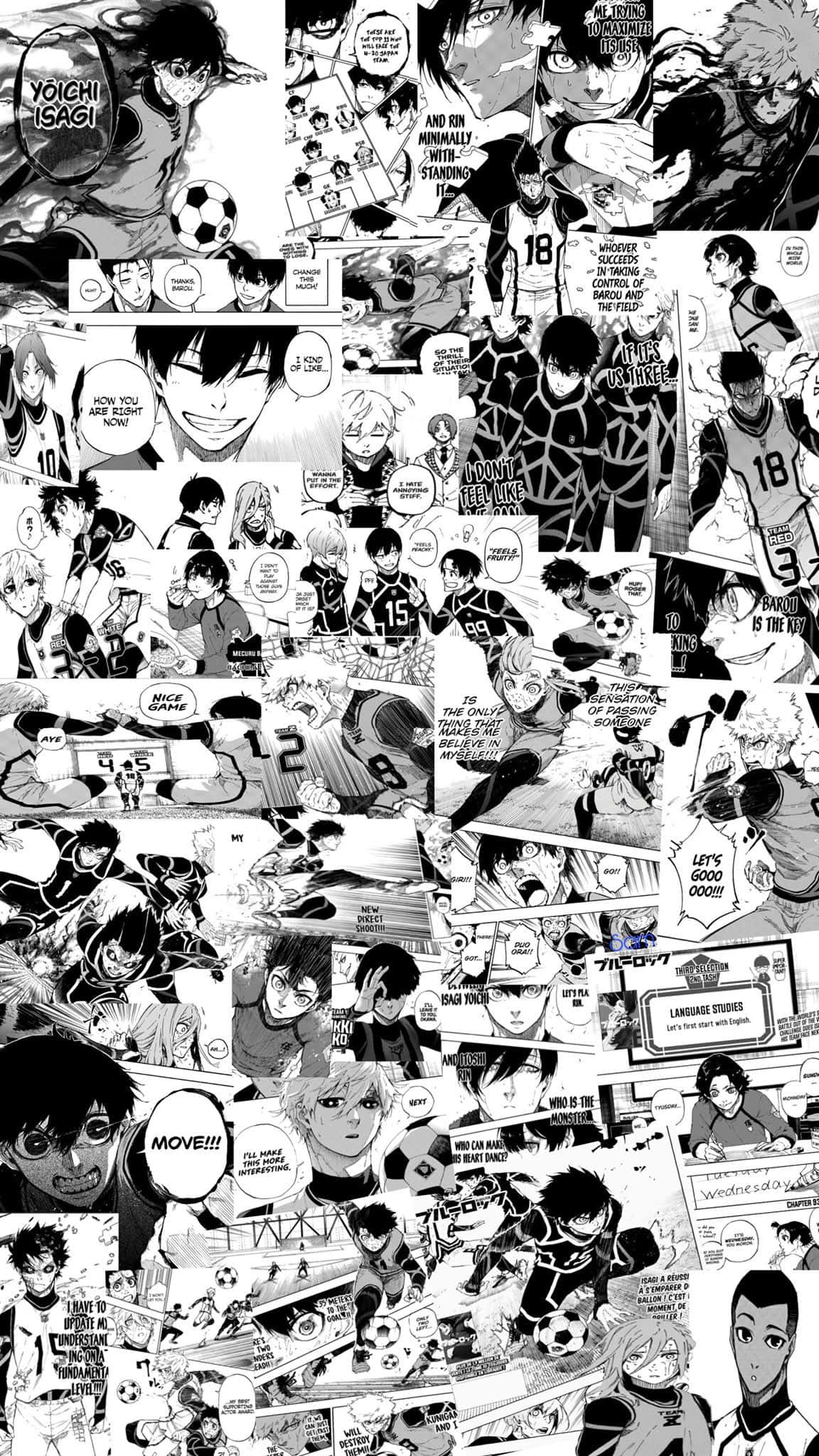 Blue Lock Manga, black and white, manga collage, Full HD Phone Wallpaper