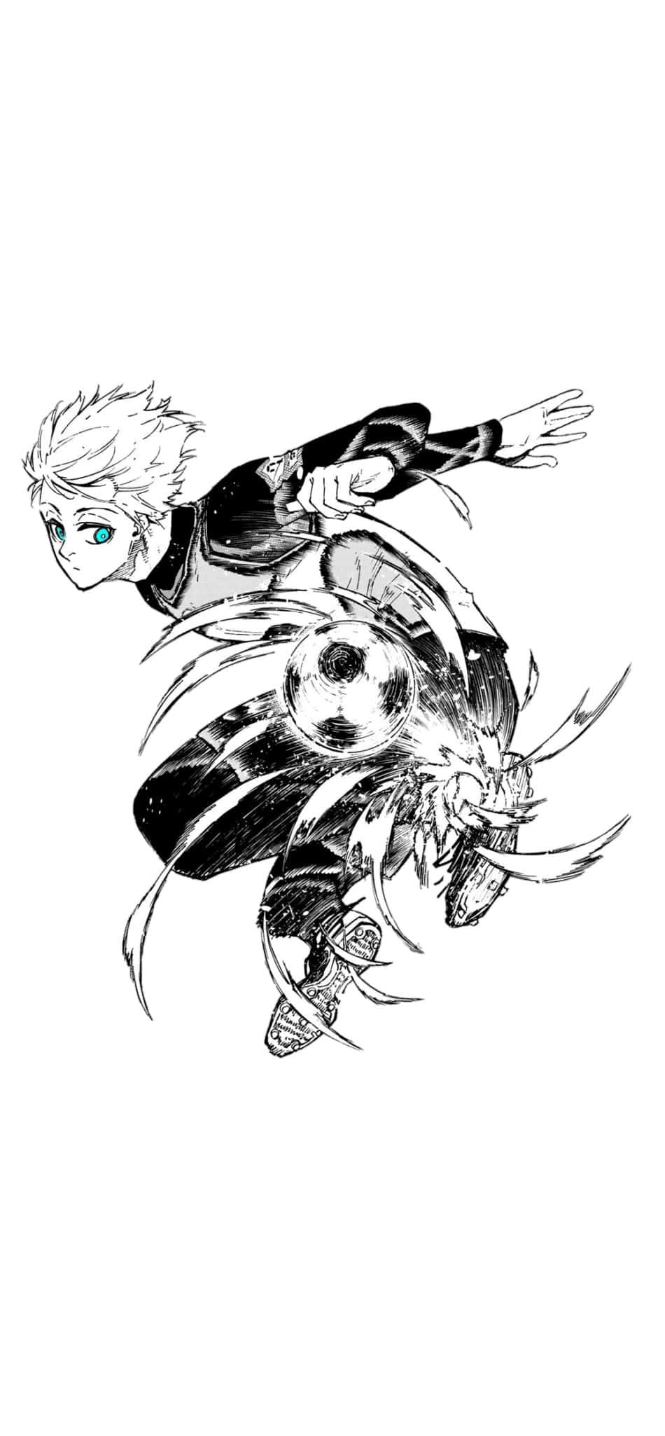 Blue Lock Manga, spiky-haired boy, glowing blue eyes, Full HD Phone Wallpaper
