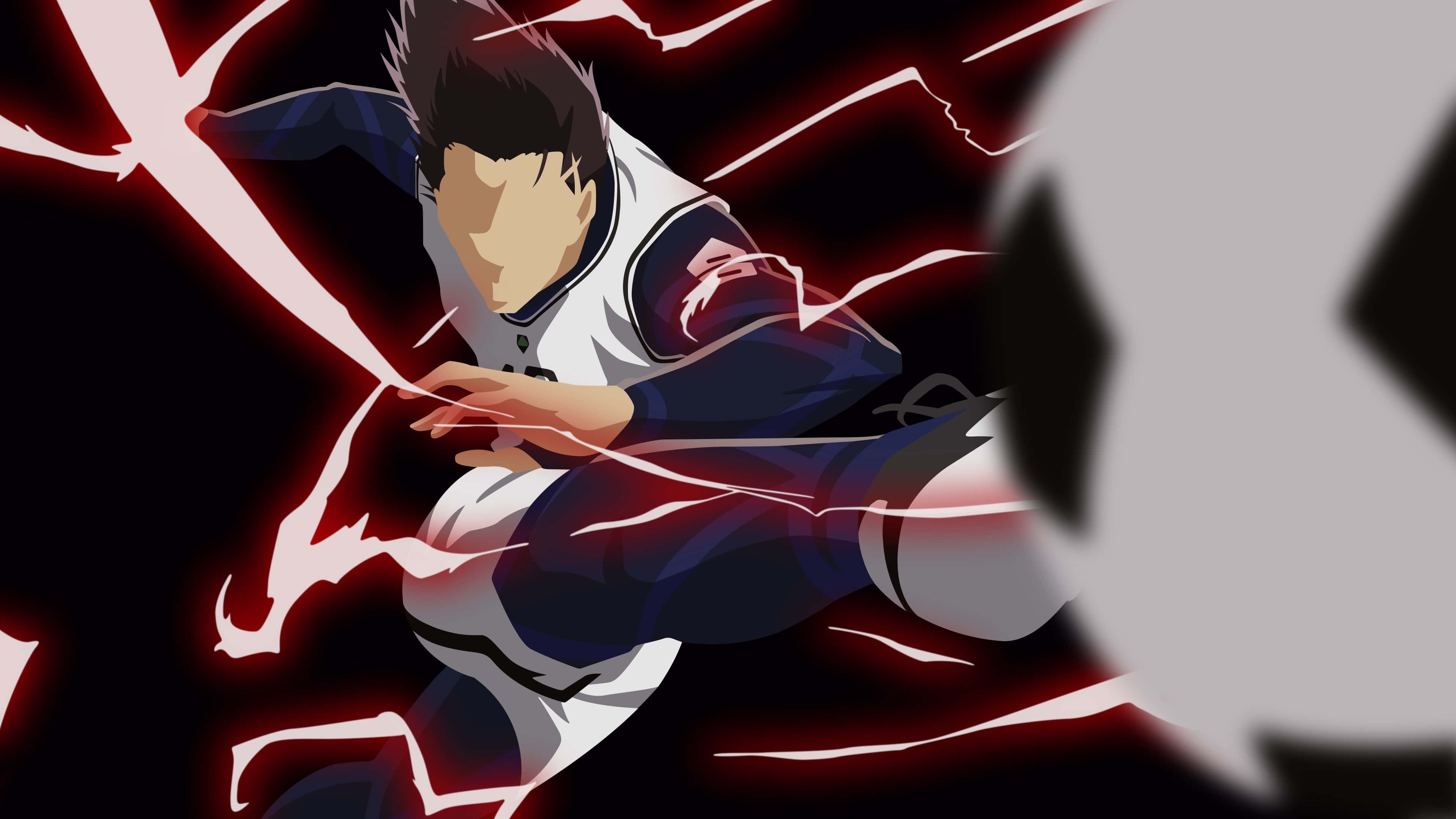 Blue Lock, anime soccer player, white and blue uniform, 4K Desktop Wallpaper