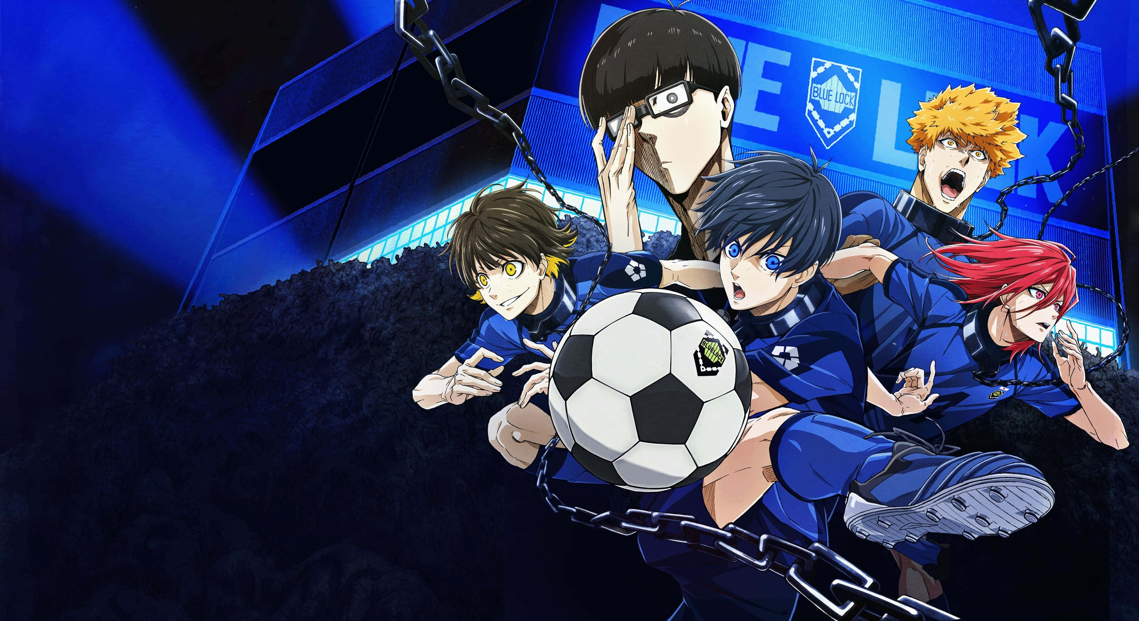Blue Lock, anime soccer players, blue uniforms, 4K Desktop Wallpaper