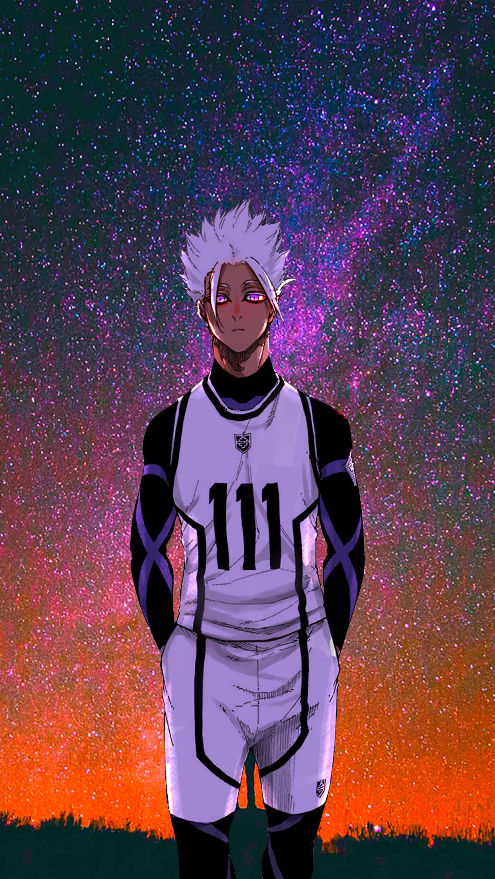 Blue Lock, starry night, white-haired anime soccer player, 2K Phone Wallpaper
