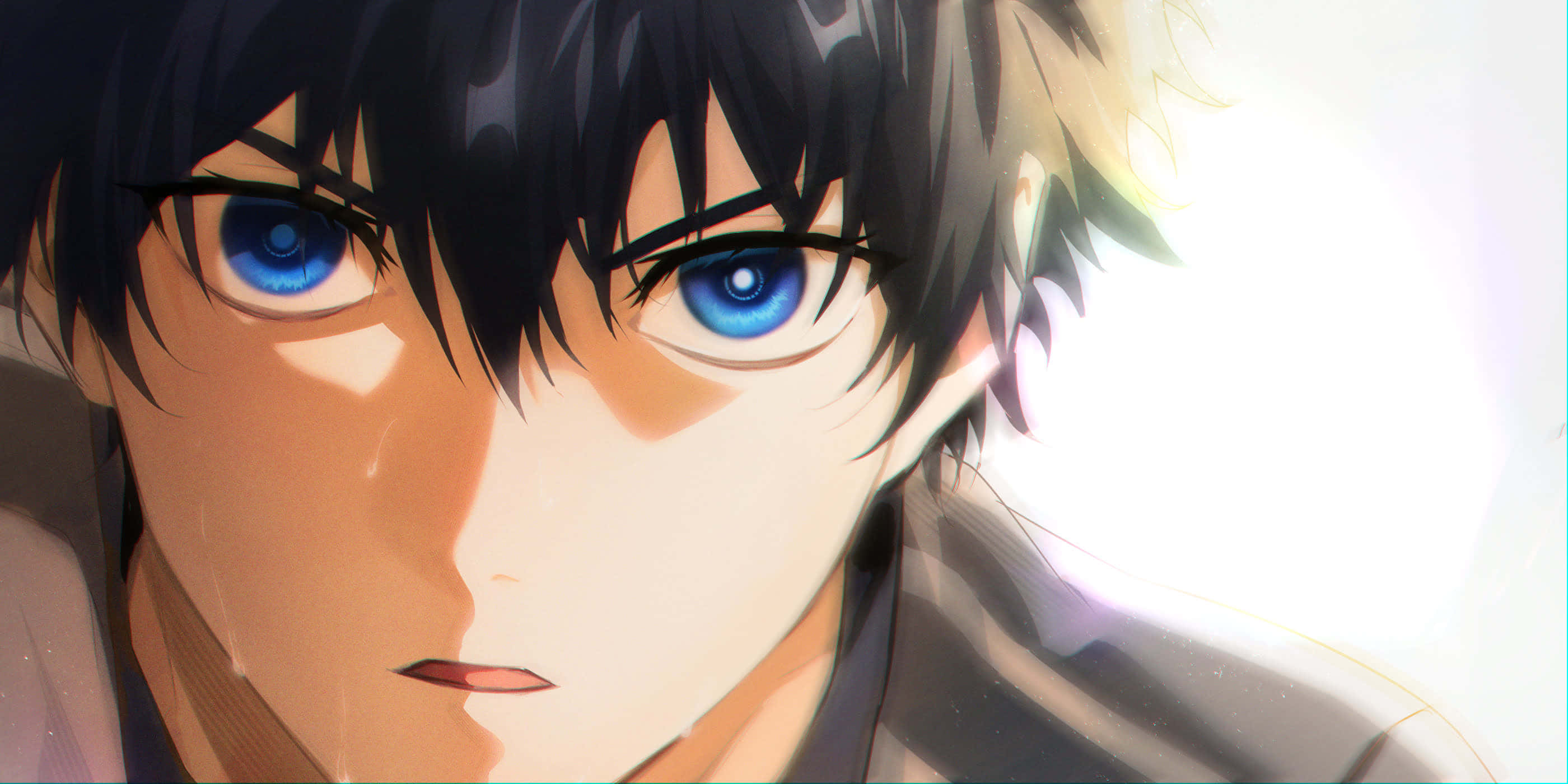 Blue Lock Anime, intense gaze, young man, 2K Desktop Wallpaper