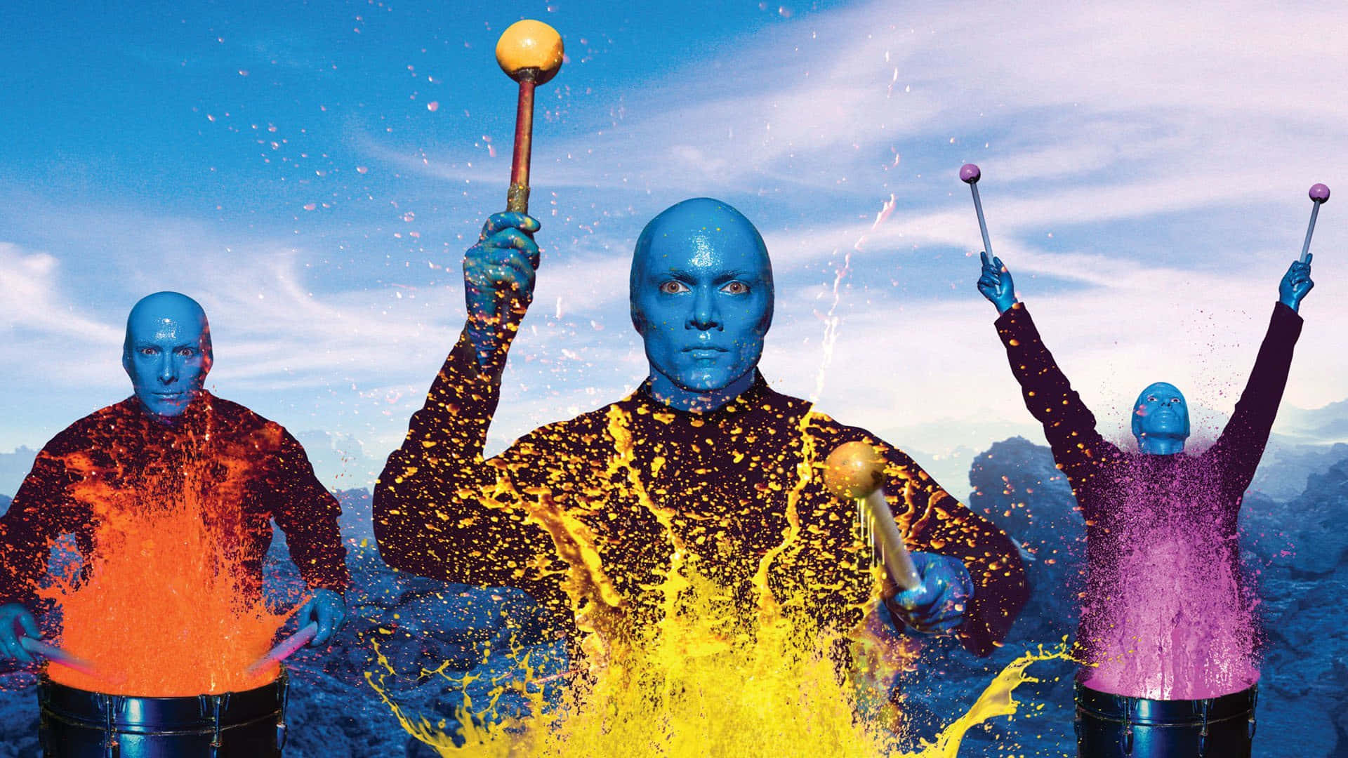Blue Man Group, orange, yellow, Full HD Desktop Wallpaper