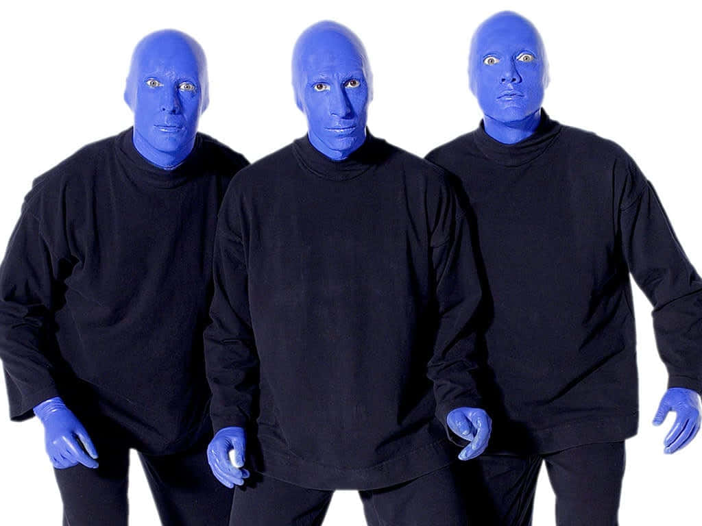 Blue Man Group, full blue face and hand paint, black clothing, SD Desktop Wallpaper