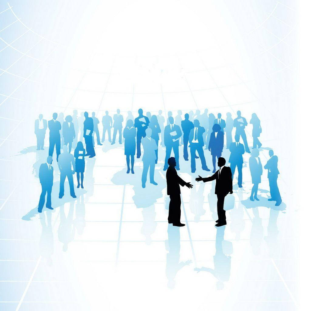 Blue Man Group, silhouetted business figures, blue tones, SD Desktop Wallpaper