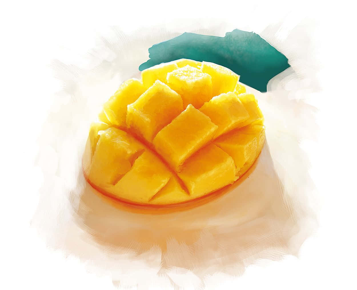 Blue Mango, watercolor illustration, sliced mango, SD Desktop Wallpaper