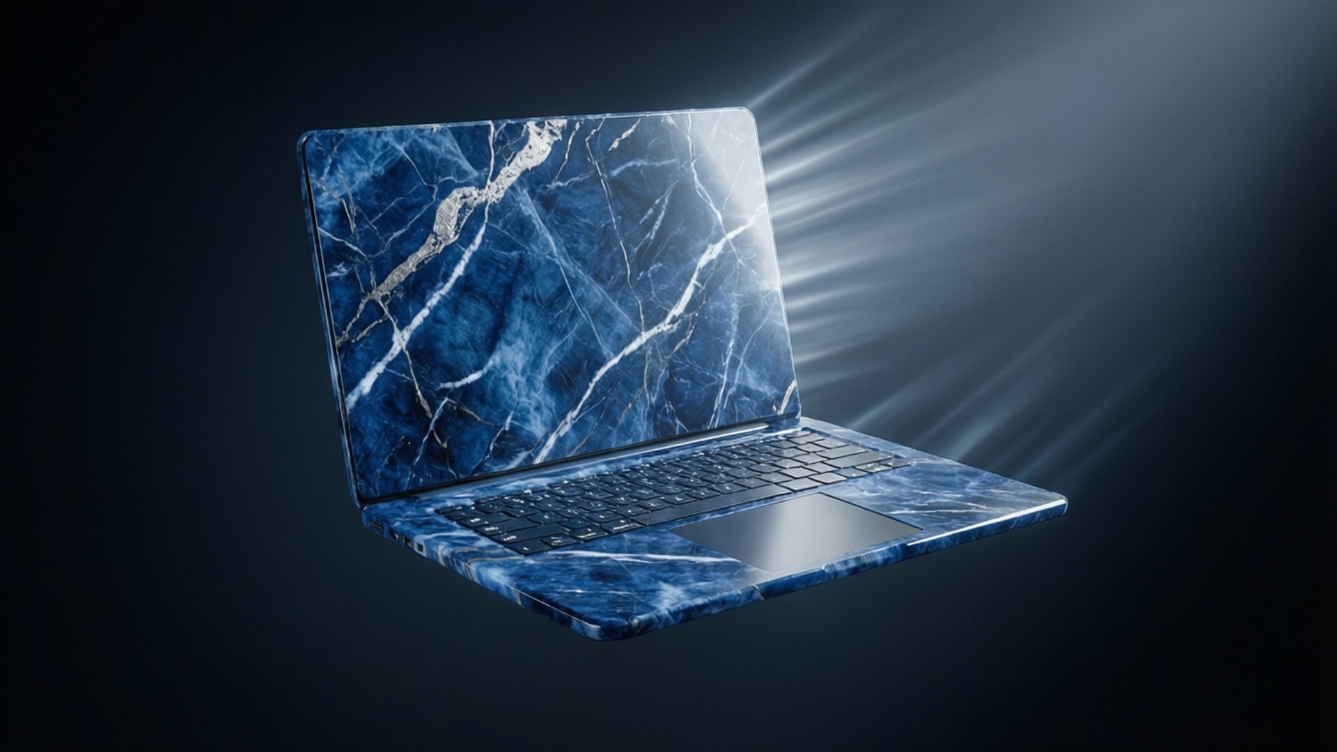 blue marble pattern, sleek laptop, dark background, Full HD Desktop Wallpaper