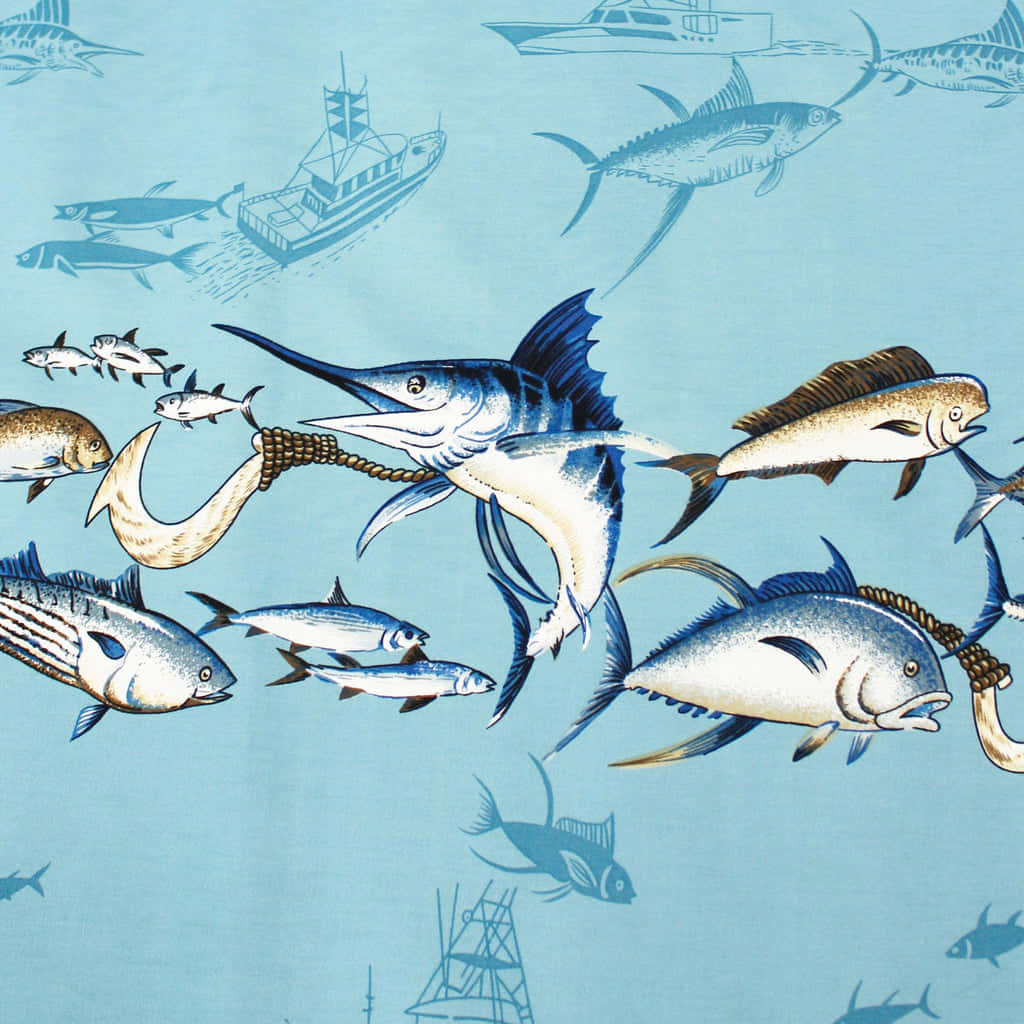 Blue Marlin, ocean pattern, stylized marlin, SD Desktop Wallpaper