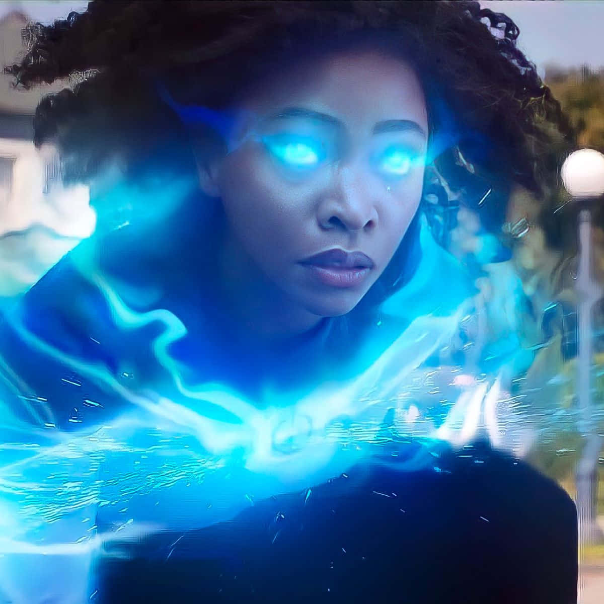Blue Marvel, glowing blue eyes, electric energy, SD Desktop Wallpaper