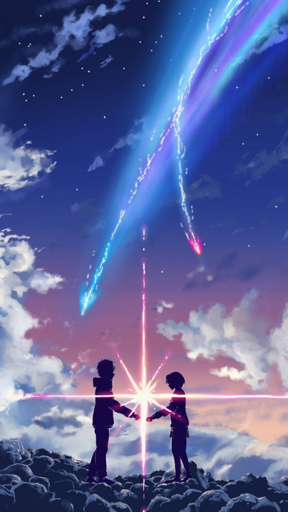 Blue Anime Falling Stars Aesthetic, starry twilight sky, glowing cosmic beams, HD Phone Wallpaper
