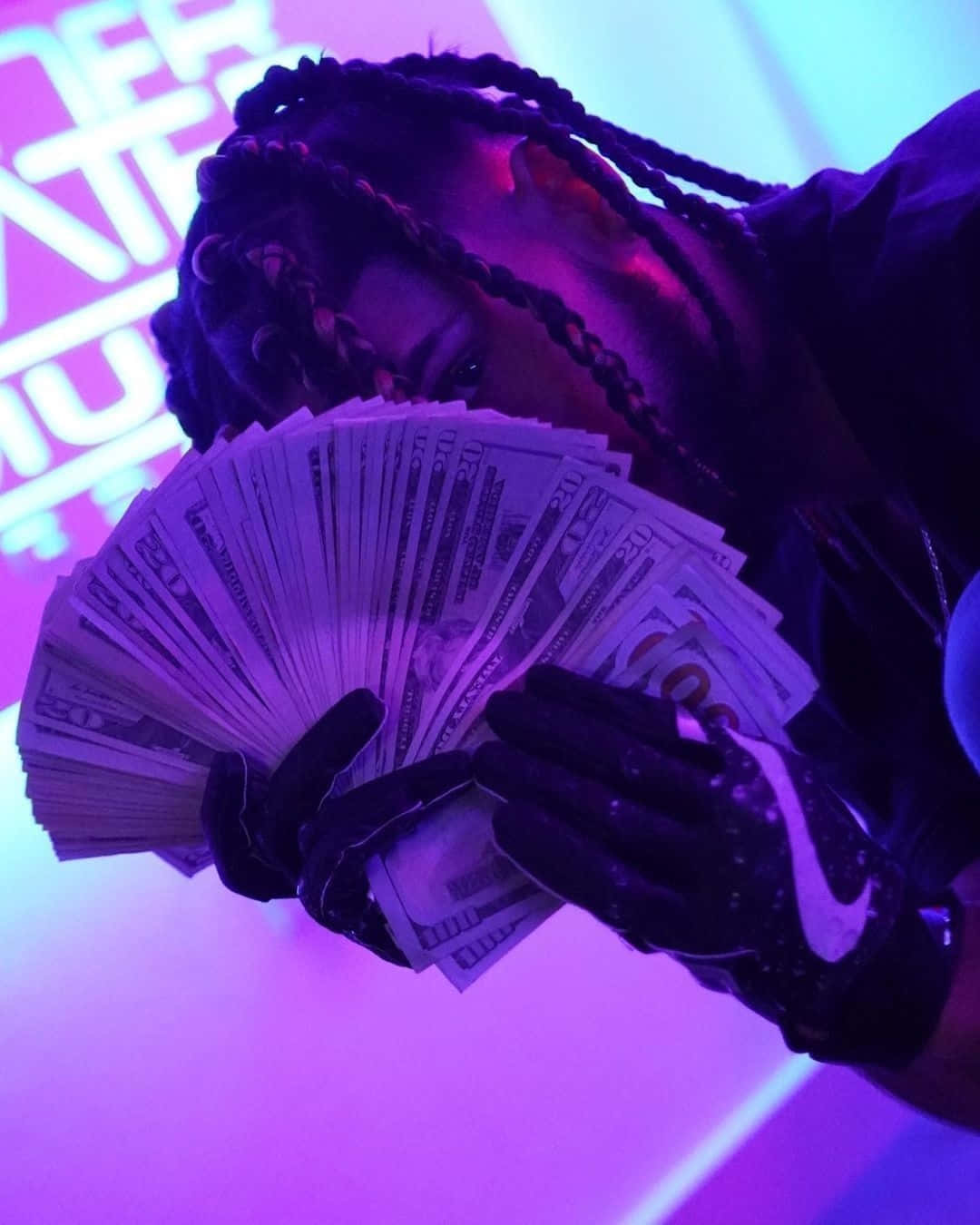 Money Fanin Purple Light, purple and blue neon lights, braided hair, HD Phone Wallpaper