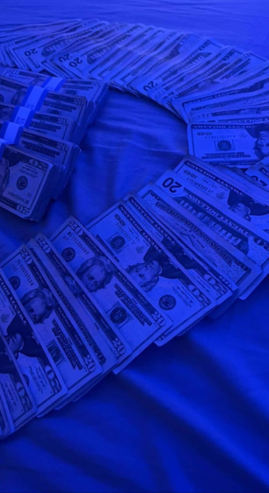 Blue Money Stack Aesthetic, twenty dollar bills, blue fabric surface, Full HD Phone Wallpaper