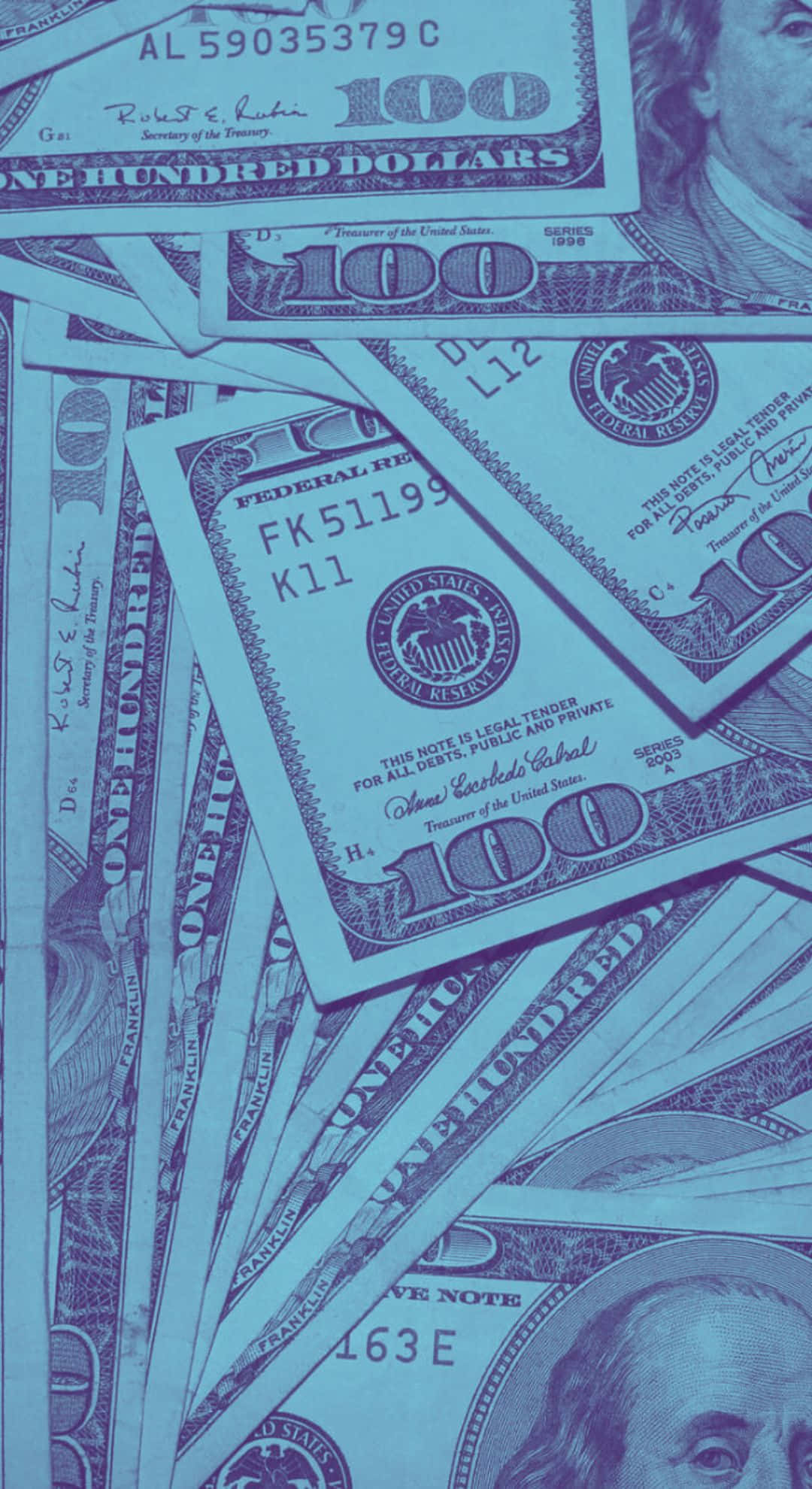 Blue Money Aesthetic, one hundred dollar bills, cool blue tint, Full HD Phone Wallpaper