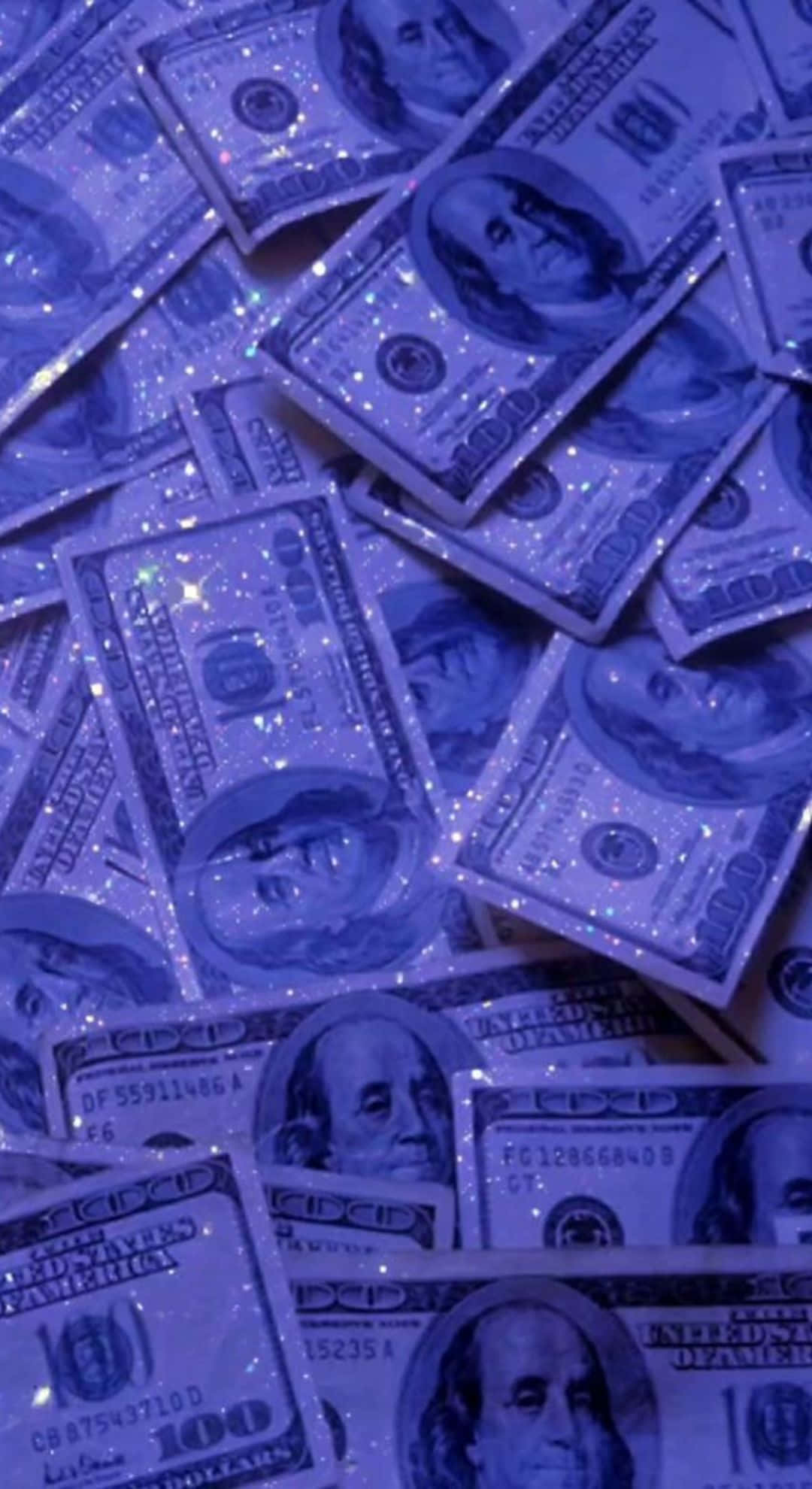 Blue Money Sparkle Vibes, hundred dollar bills, sparkling glitter, Full HD Phone Wallpaper